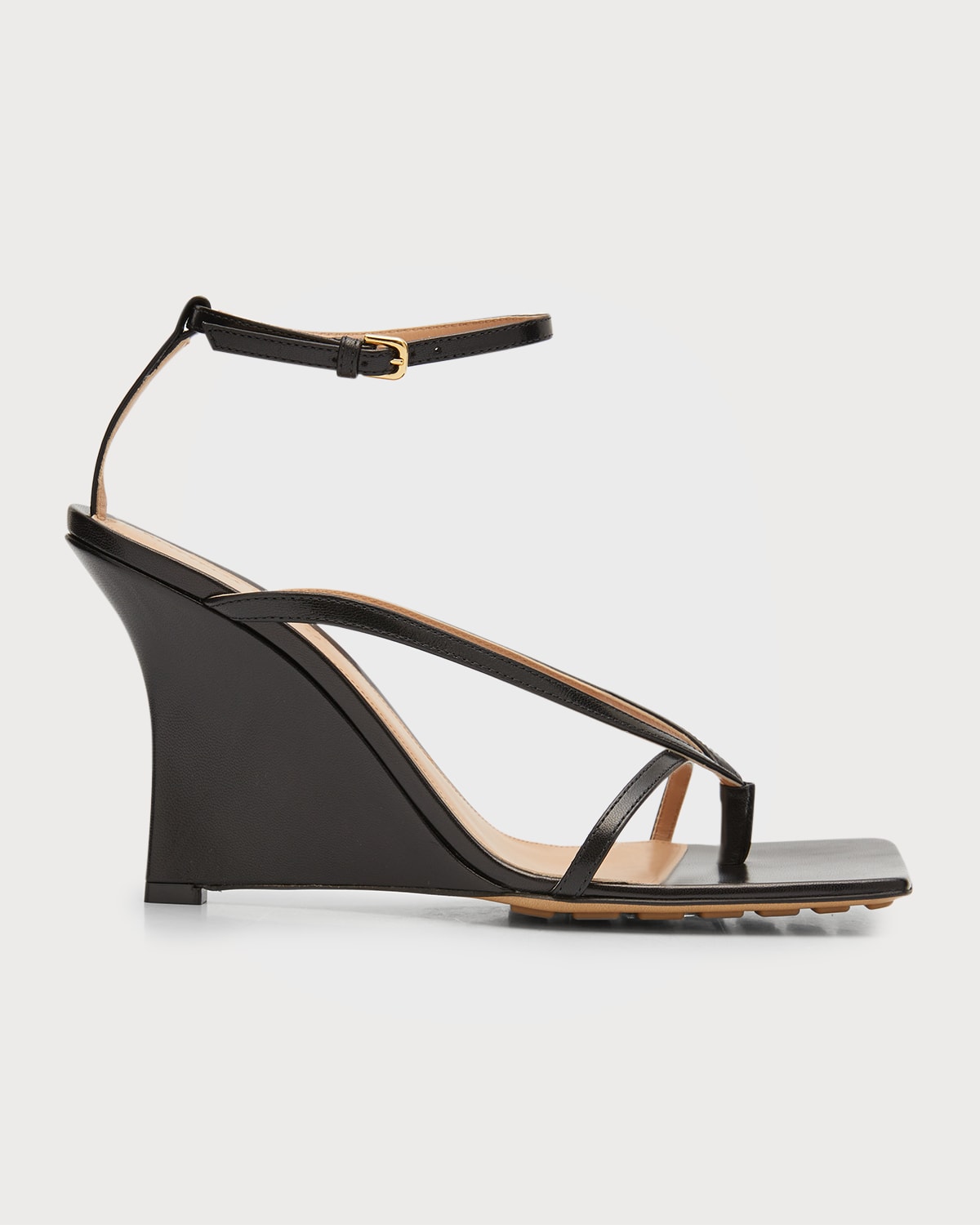 Bottega Veneta Stretch Multi-strap Wedge Sandals In Nero