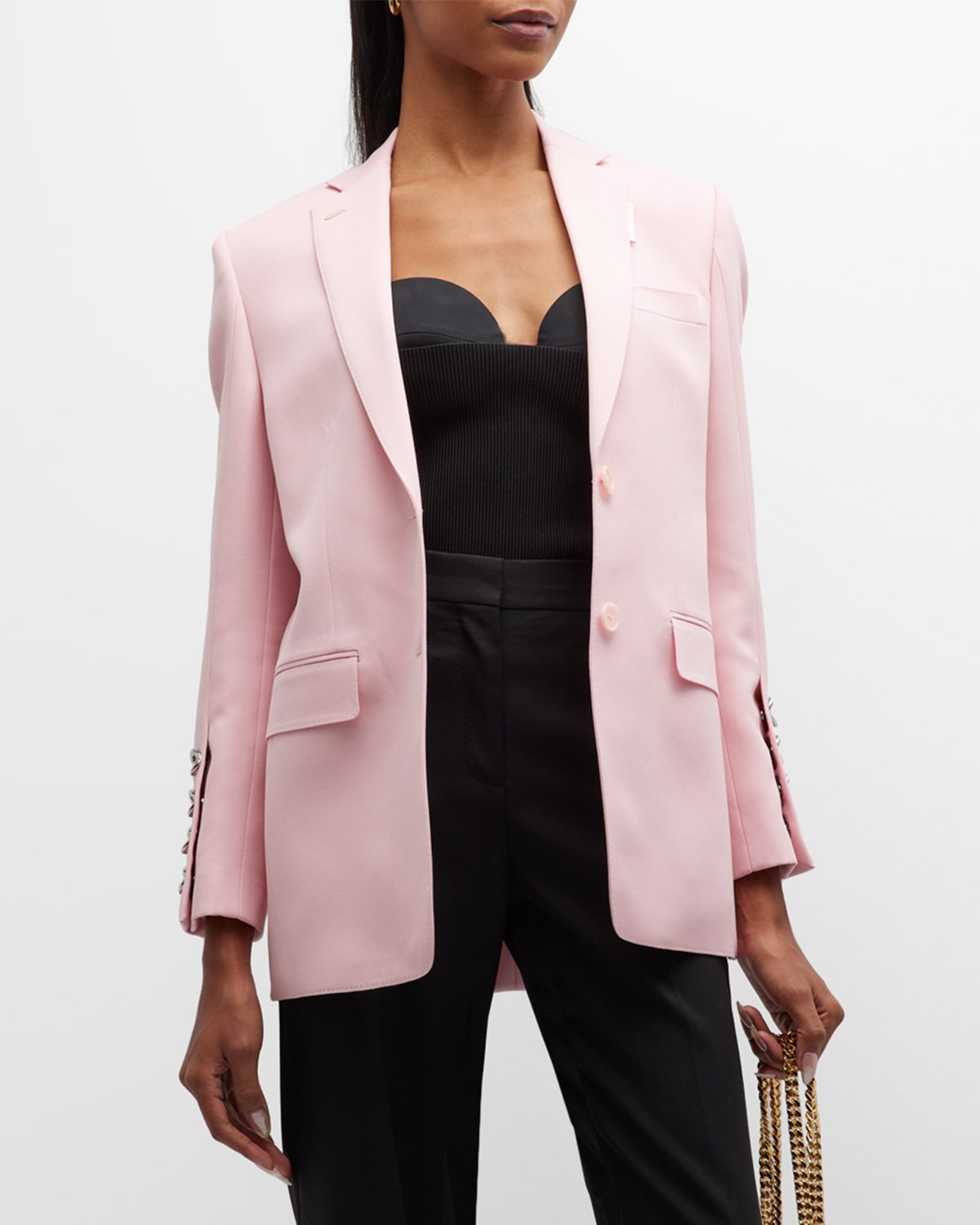 Burberry Chain-link Detail Grain De Poudre Wool Tailored Jacket In Seashell Pink