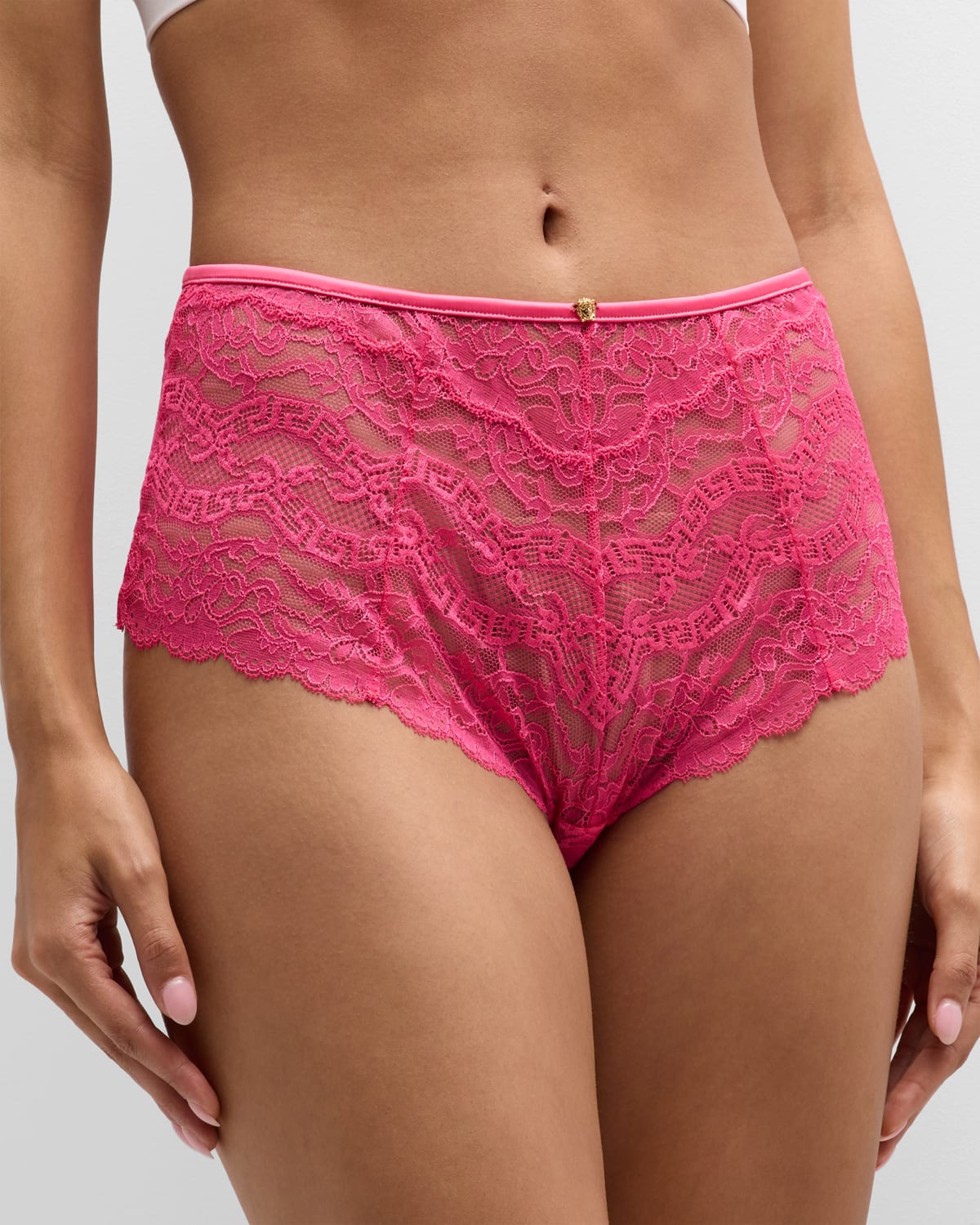 Versace High-rise Barocco Lace Briefs In Tropical Pink