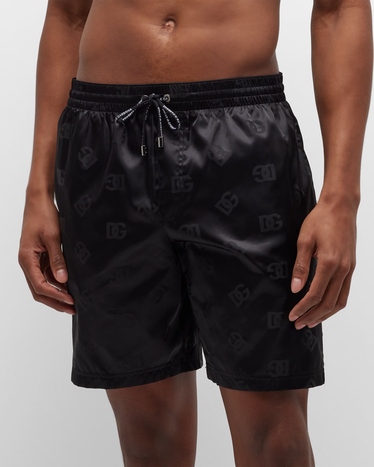 Dolce & Gabbana Mid-length Jacquard Swim Trunks With Dg Monogram In Black