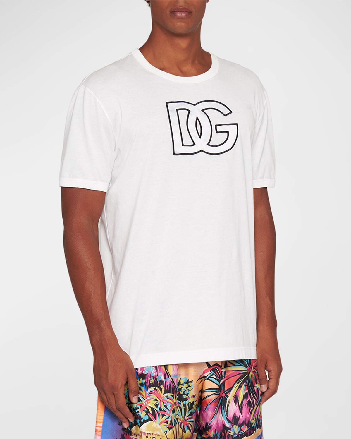 Shop Dolce & Gabbana Men's T-shirt With Satin Dg Patch In White