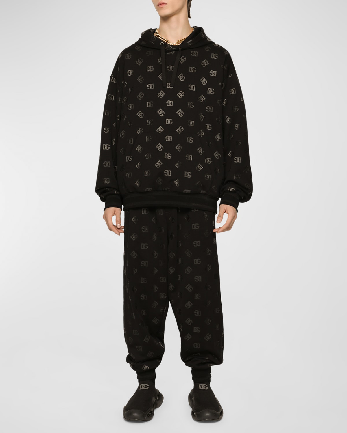 Dolce & Gabbana Logo-monogram-print Hoodie In Black