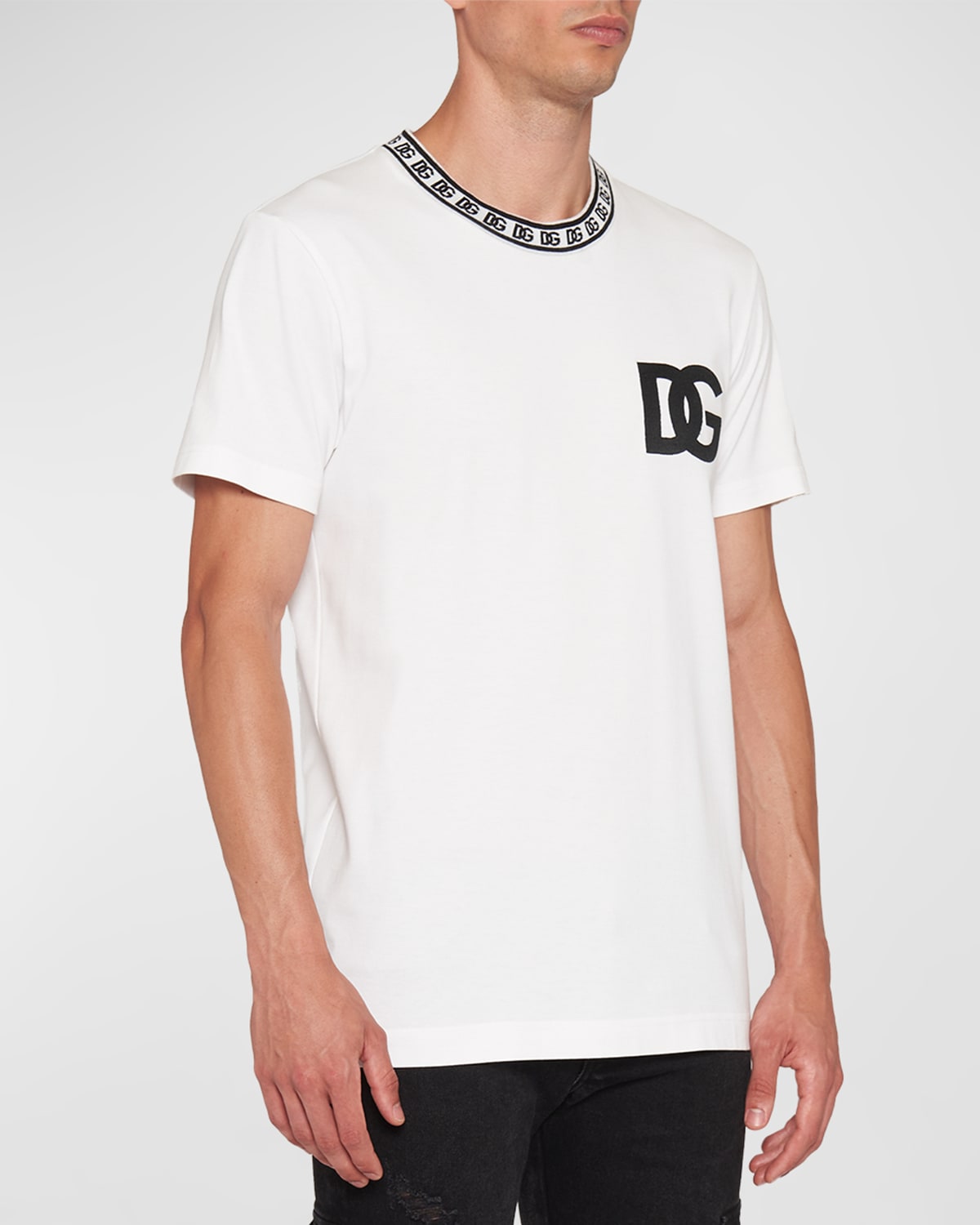 Shop Dolce & Gabbana Men's T-shirt With Dg Collar In White