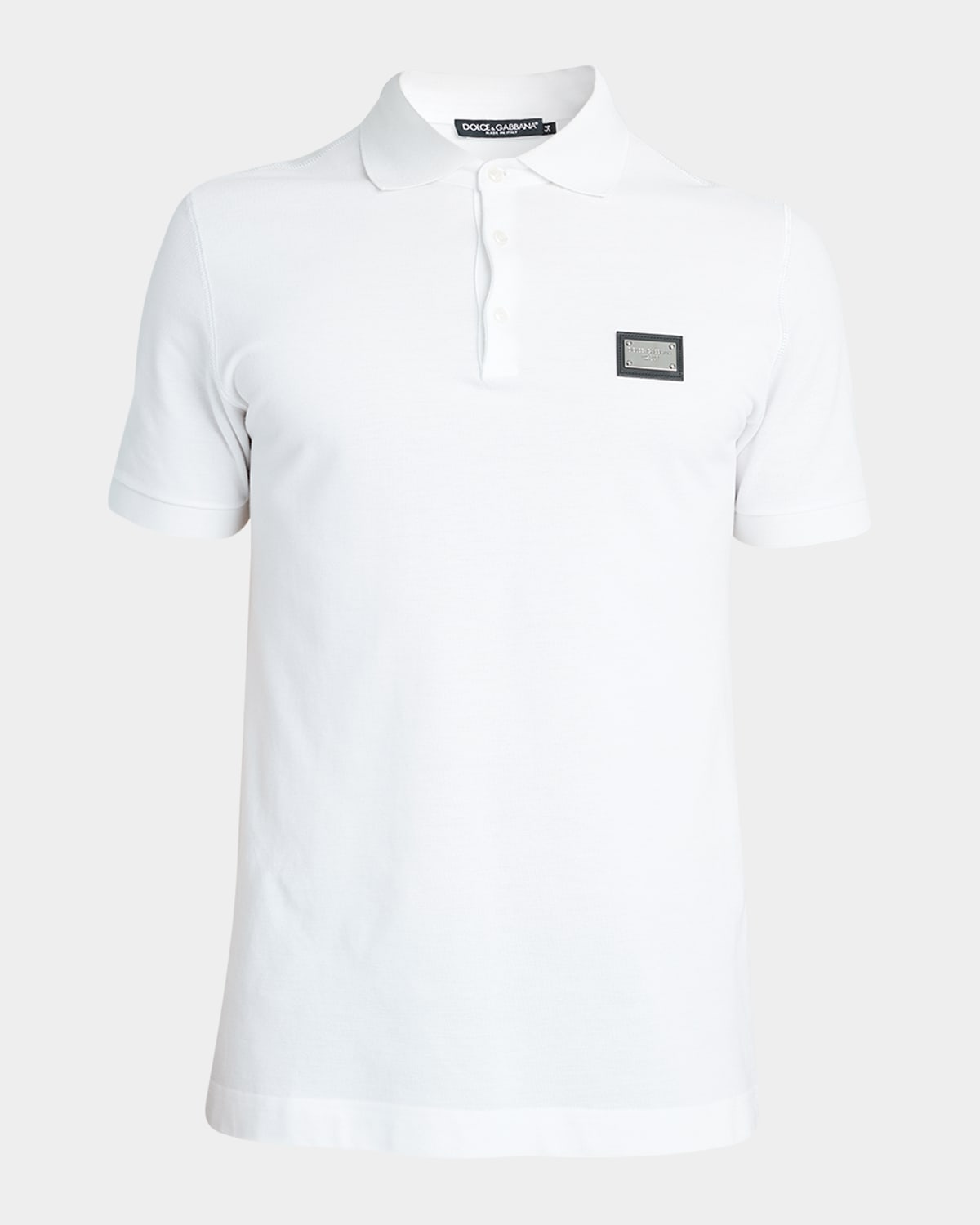 Dolce & Gabbana Men's Basic Polo Shirt With Logo Plaque In White