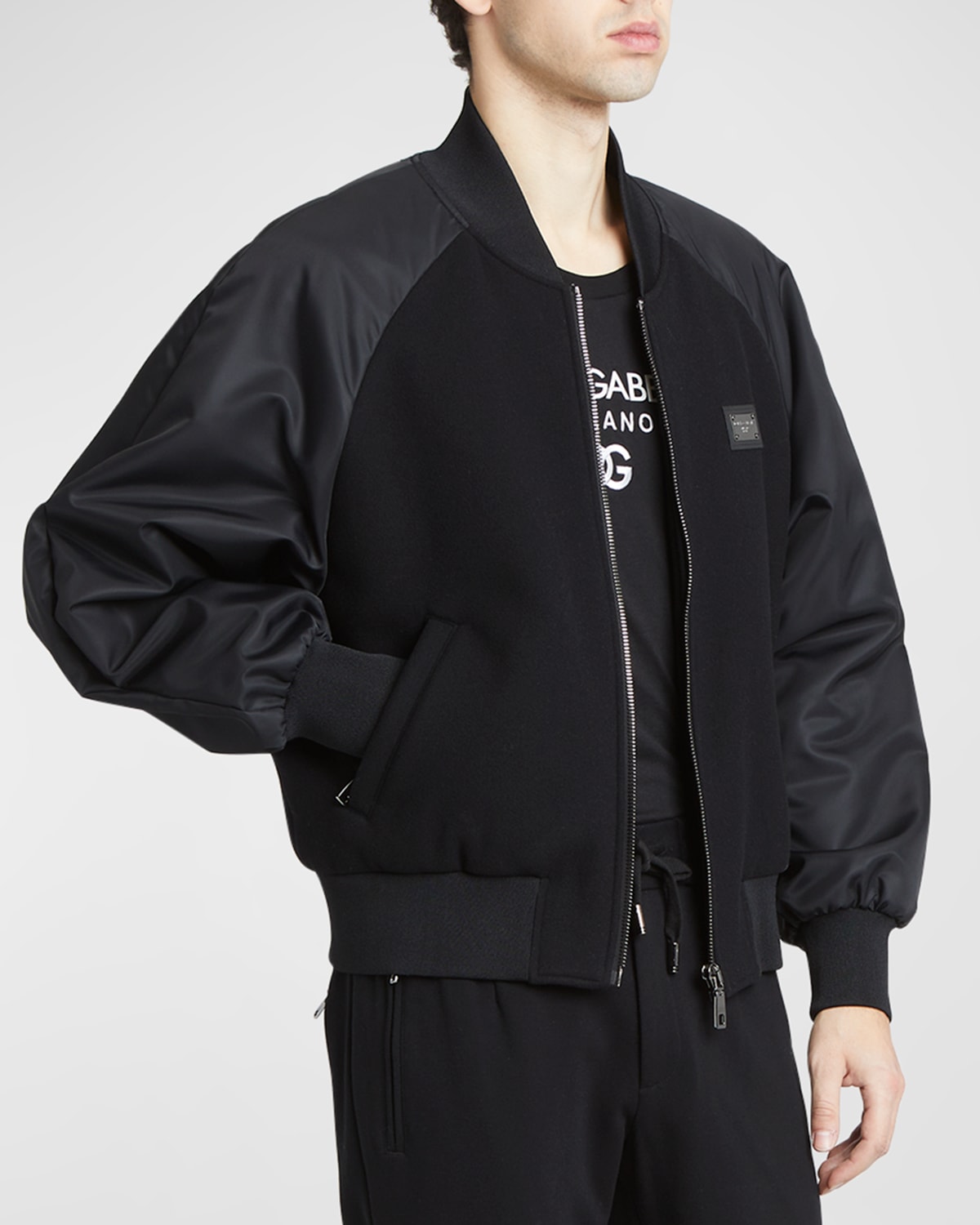 Shop Dolce & Gabbana Men's Bomber Jacket With Logo Plaque In Black