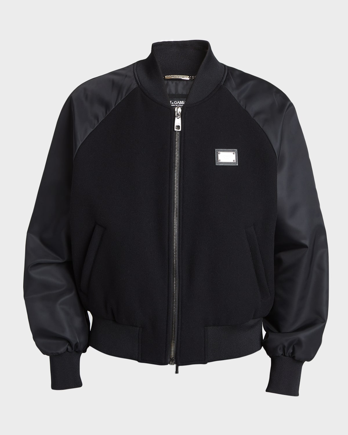 Shop Dolce & Gabbana Men's Bomber Jacket With Logo Plaque In Black