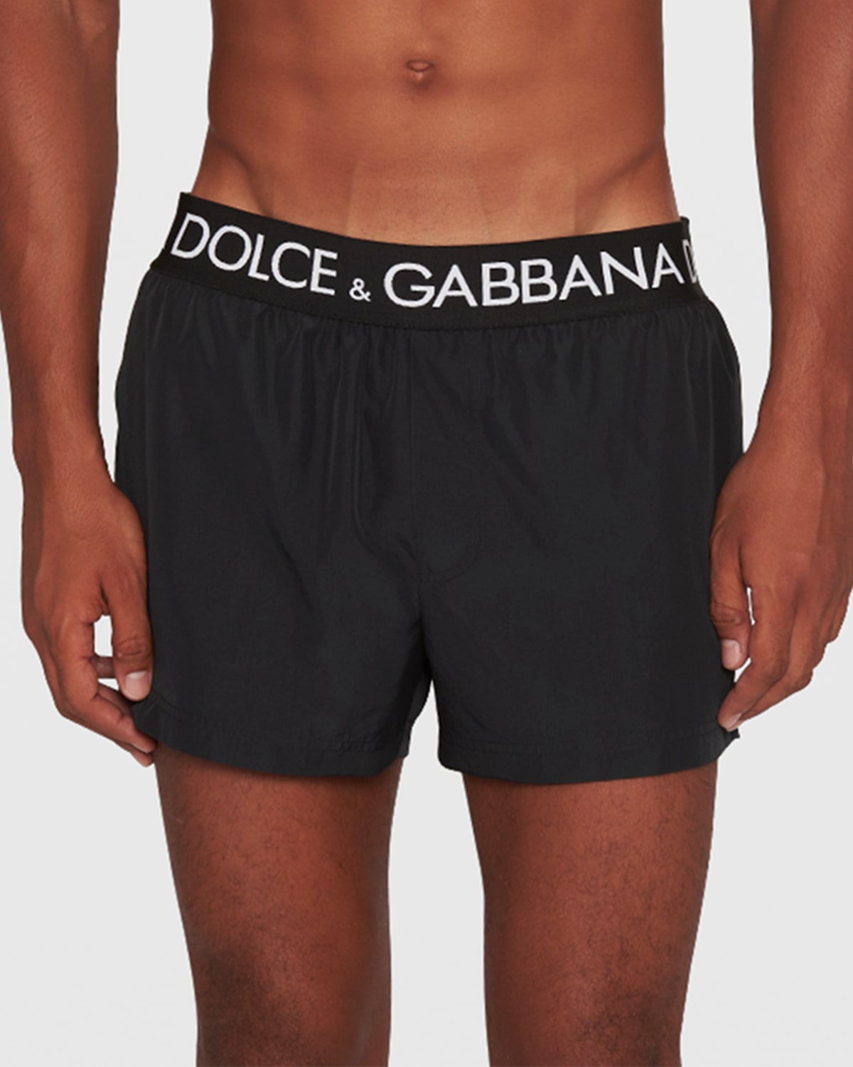 Shop Dolce & Gabbana Men's Logo-waistband Swim Shorts In Black