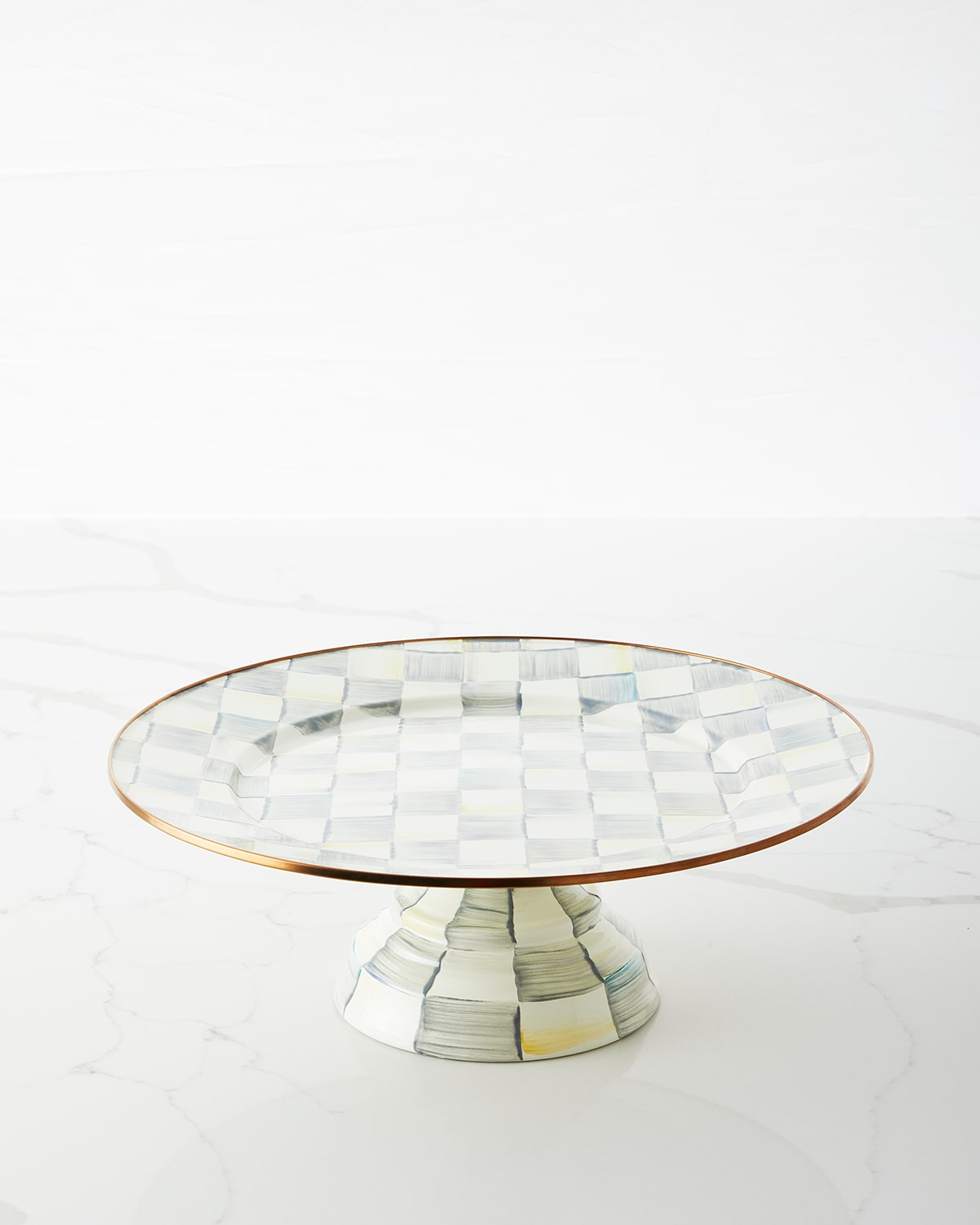Mackenzie-childs Sterling Check Enamel Pedestal Platter, Large