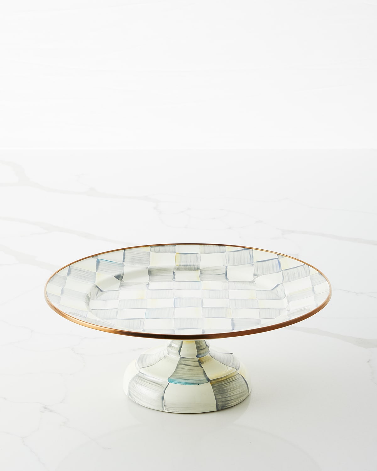 Mackenzie-childs Sterling Check Enamel Pedestal Platter, Large