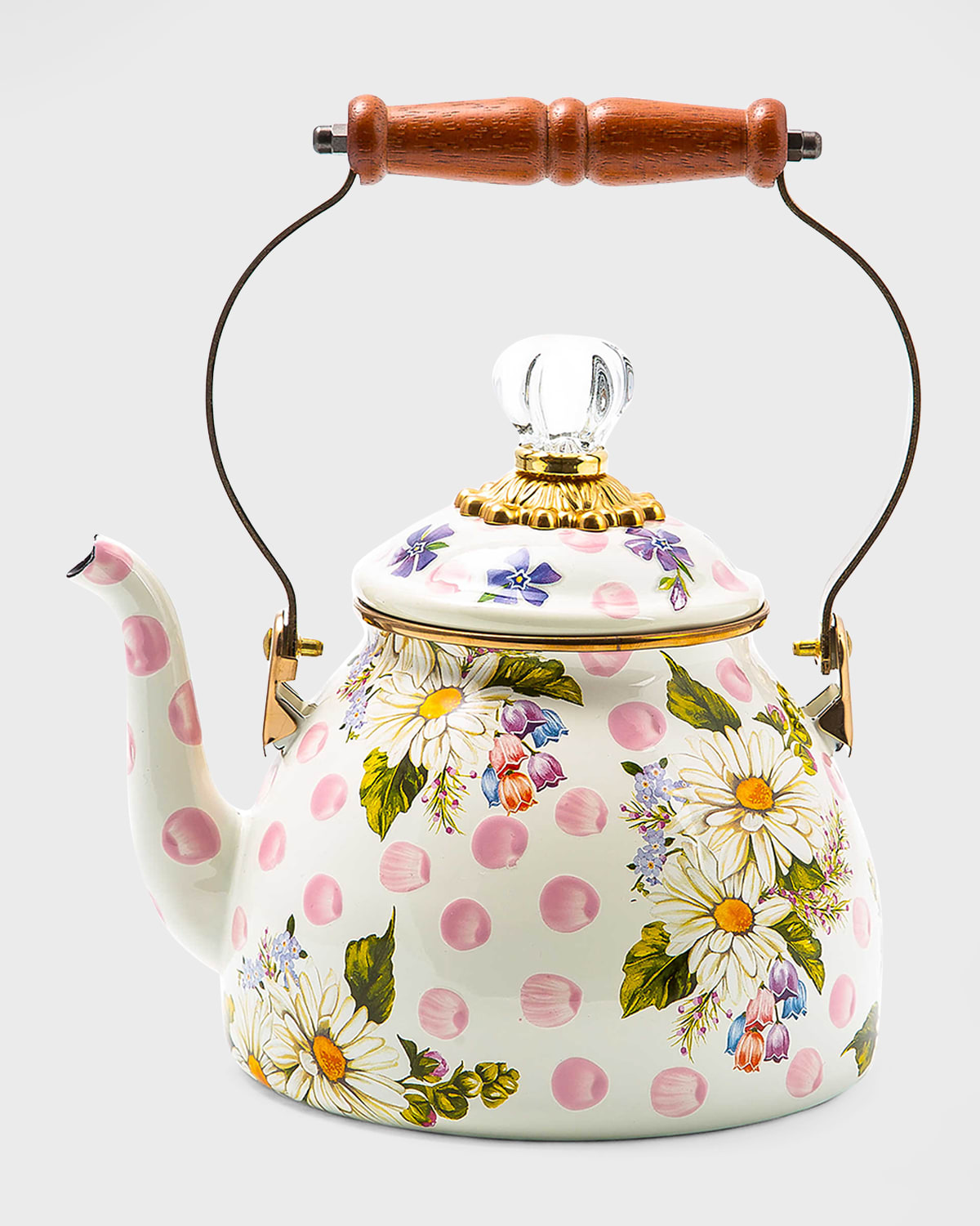 Mackenzie-childs Wildflowers Pink Enamel 2-quart Tea Kettle