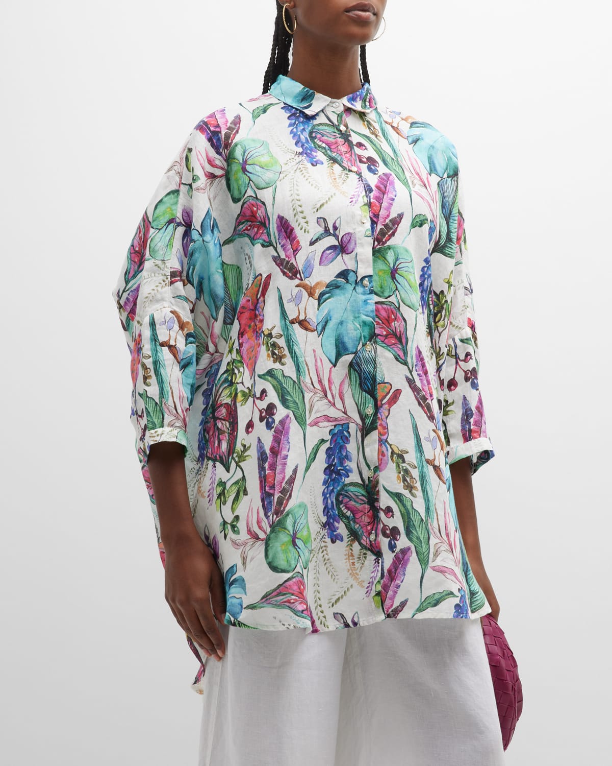 Oversized Botanical-Print Linen Shirt