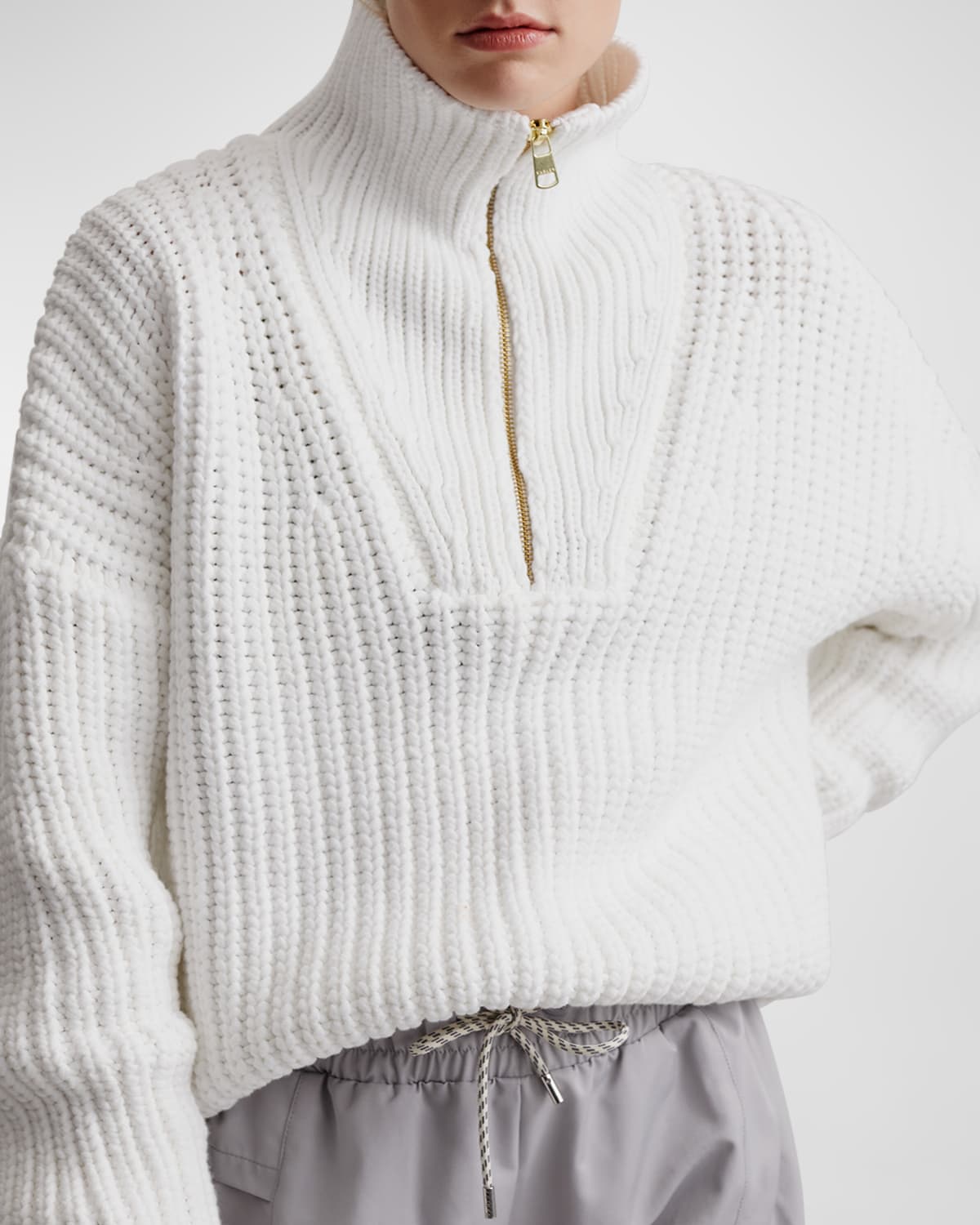 Varley Mentone Half-zip Knit Pullover In Egret In Snow White