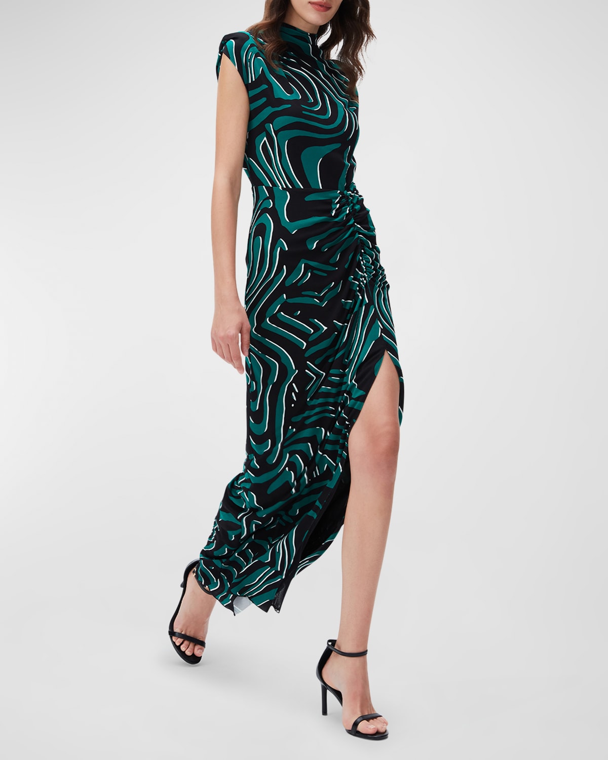 Apollo Ruched Abstract-Print Maxi Dress