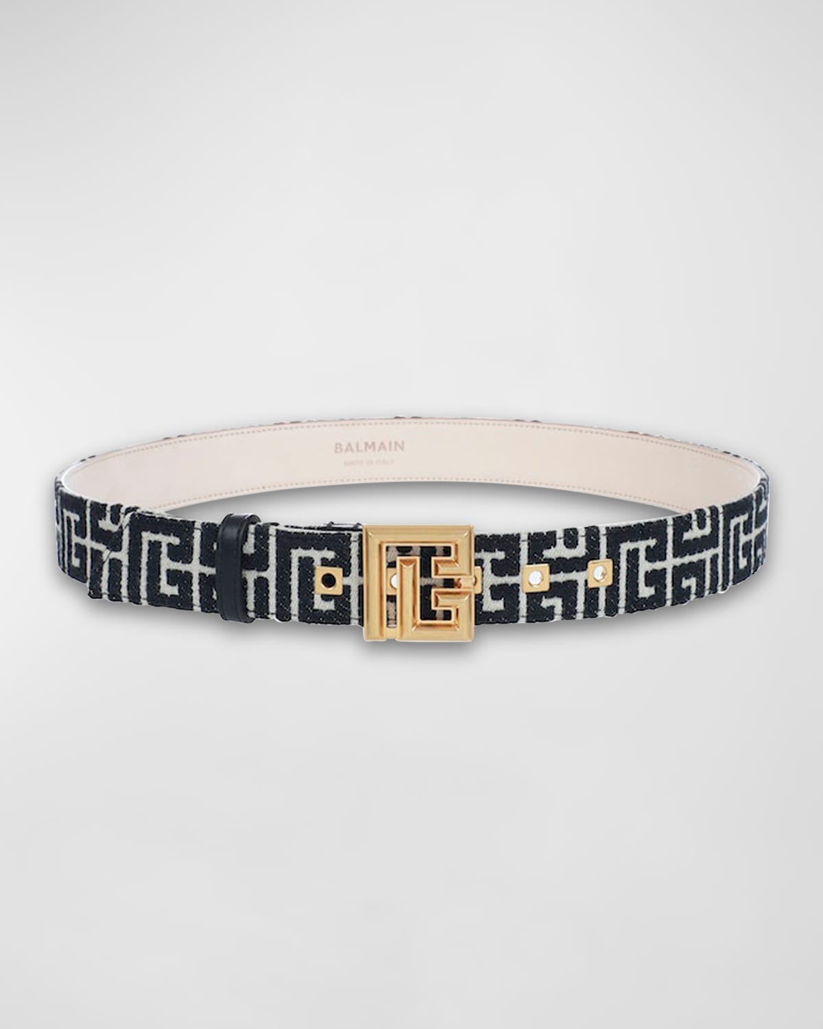 Shop Balmain Jacquard Monogram Belt In Ivoire Noir