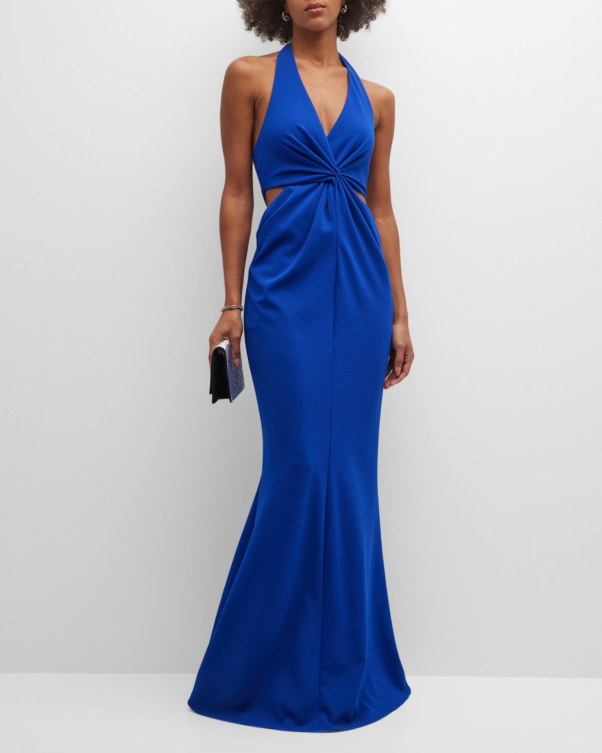 ONE33 SOCIAL TWIST-FRONT CUTOUT HALTER GOWN