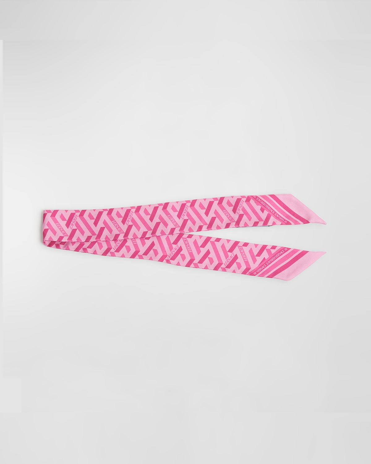 Versace Greca Silk Twill Skinny Scarf In Pink Fuxia