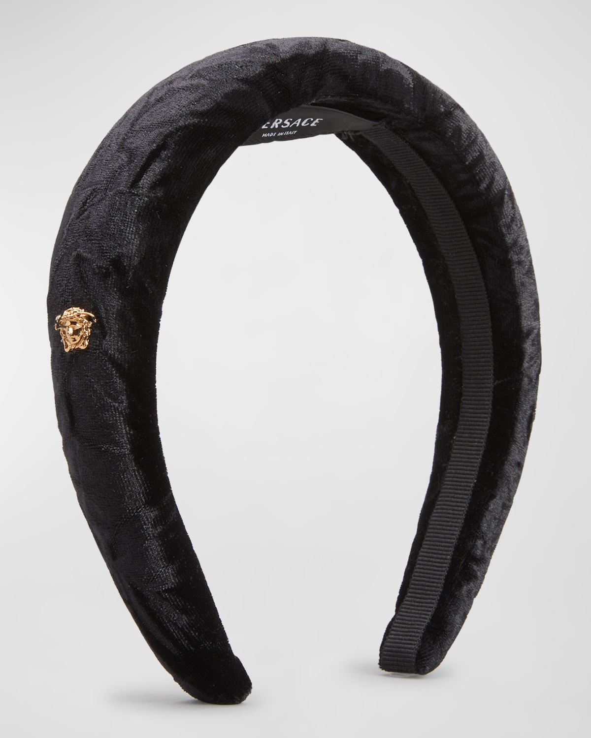 Versace Medusa Padded Velvet Headband In Black