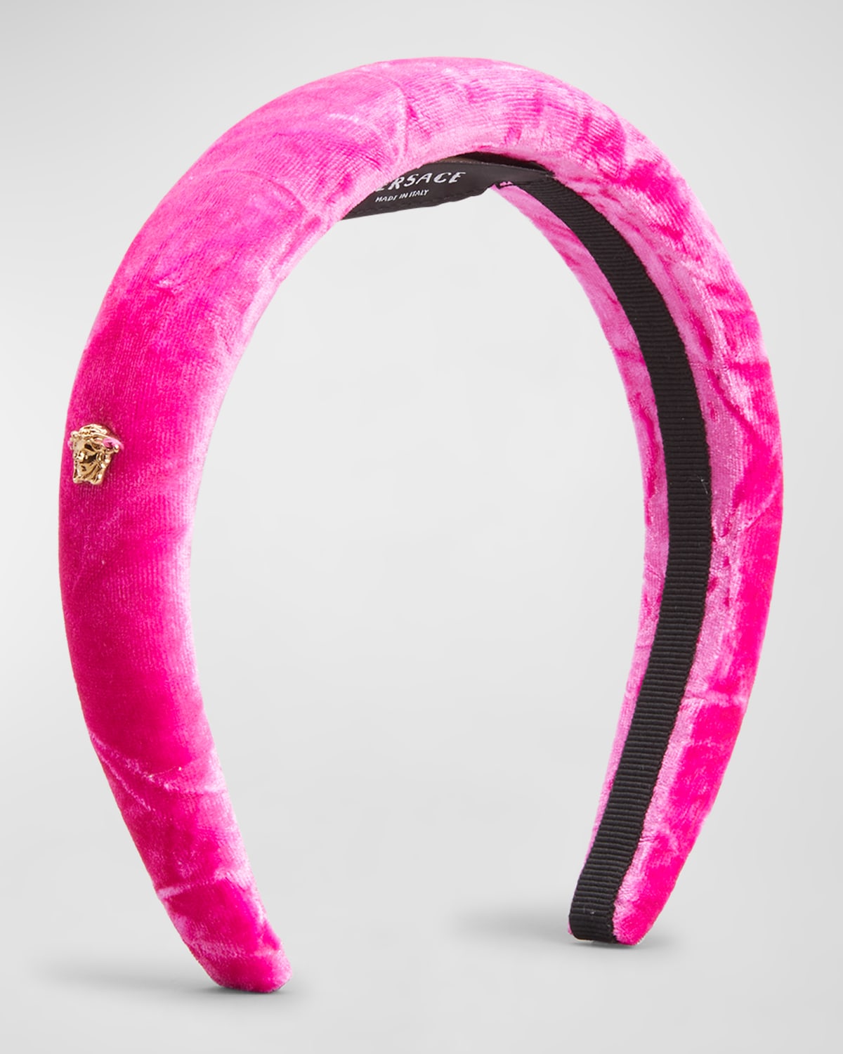 Shop Versace Medusa Padded Velvet Headband In Glossy Pink