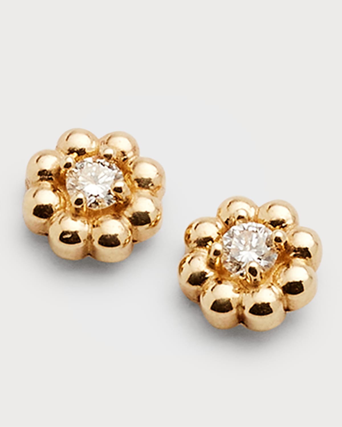 14K Gold Diamond Daisy Stud Earrings
