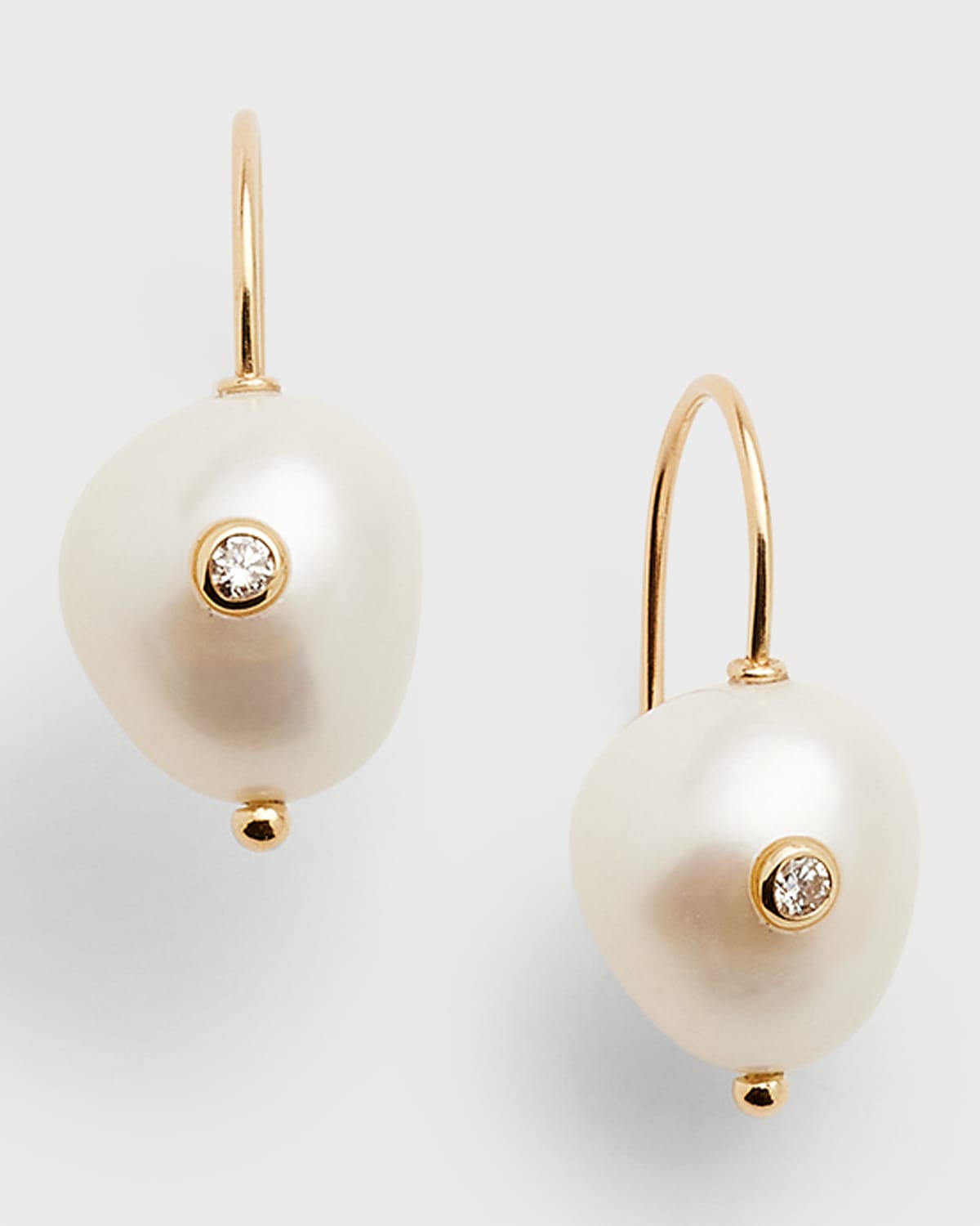Poppy Finch Oval Pearl Diamond Short Hook Earrings In White