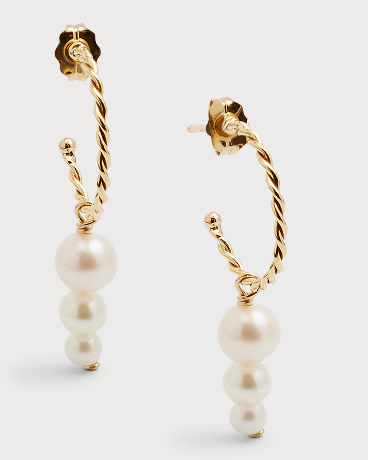 Poppy Finch Triple Pearl Hoop Earrings In White