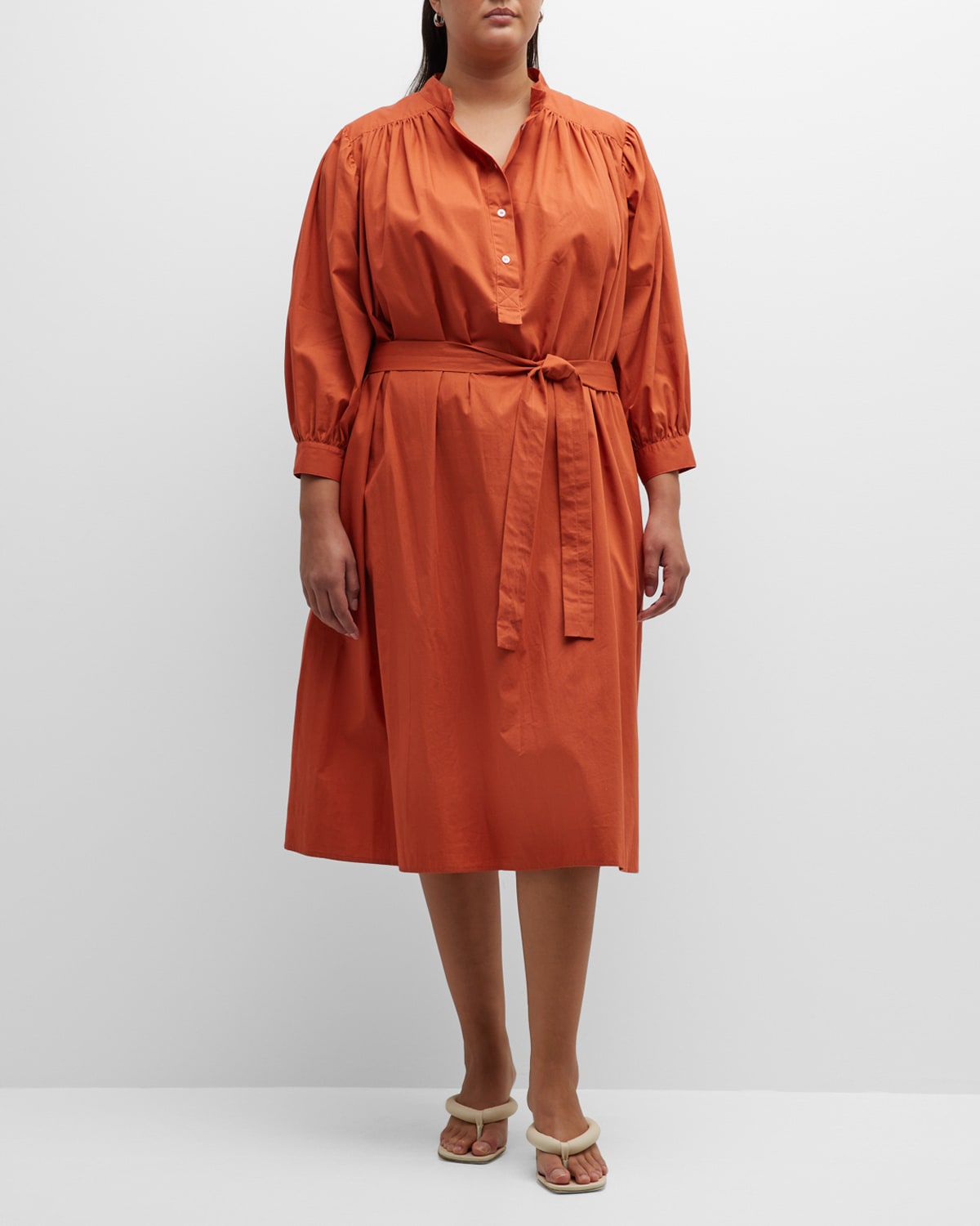 Whitney Morgan Plus Size Ruched Puff-sleeve Poplin Dress In Carnelian
