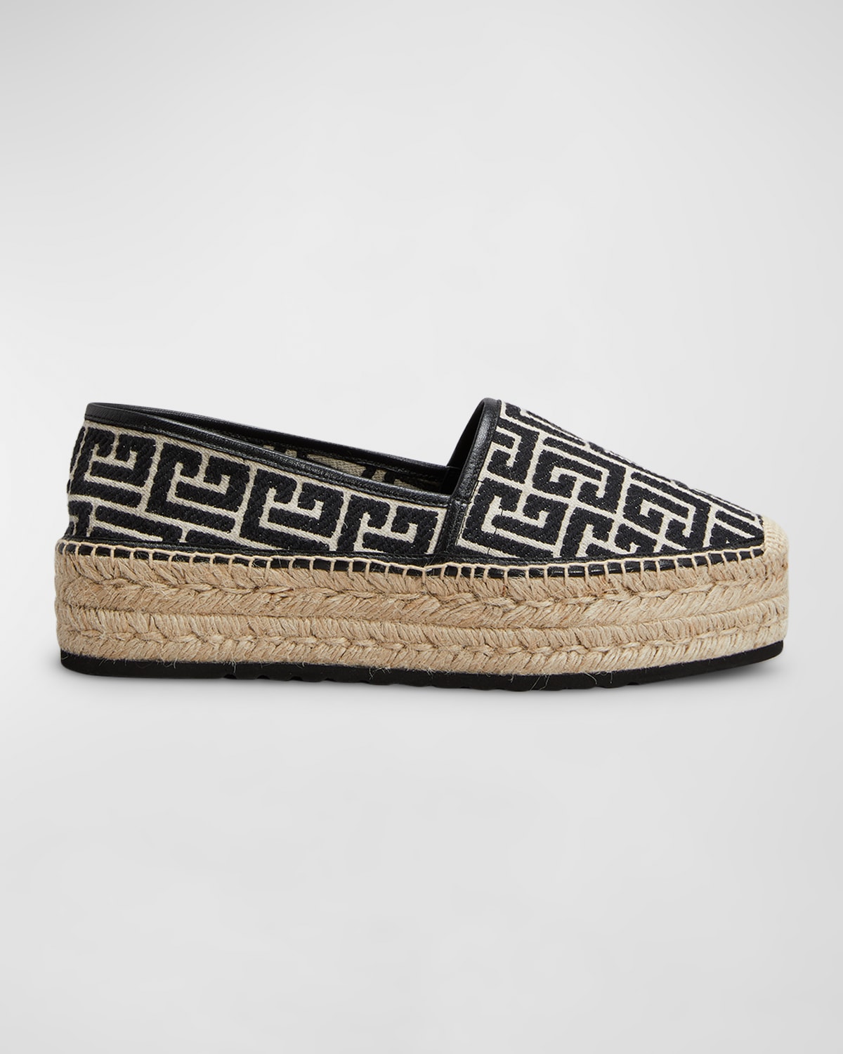 Shop Balmain Men's Monogram Jacquard Espadrilles In Ivory/black