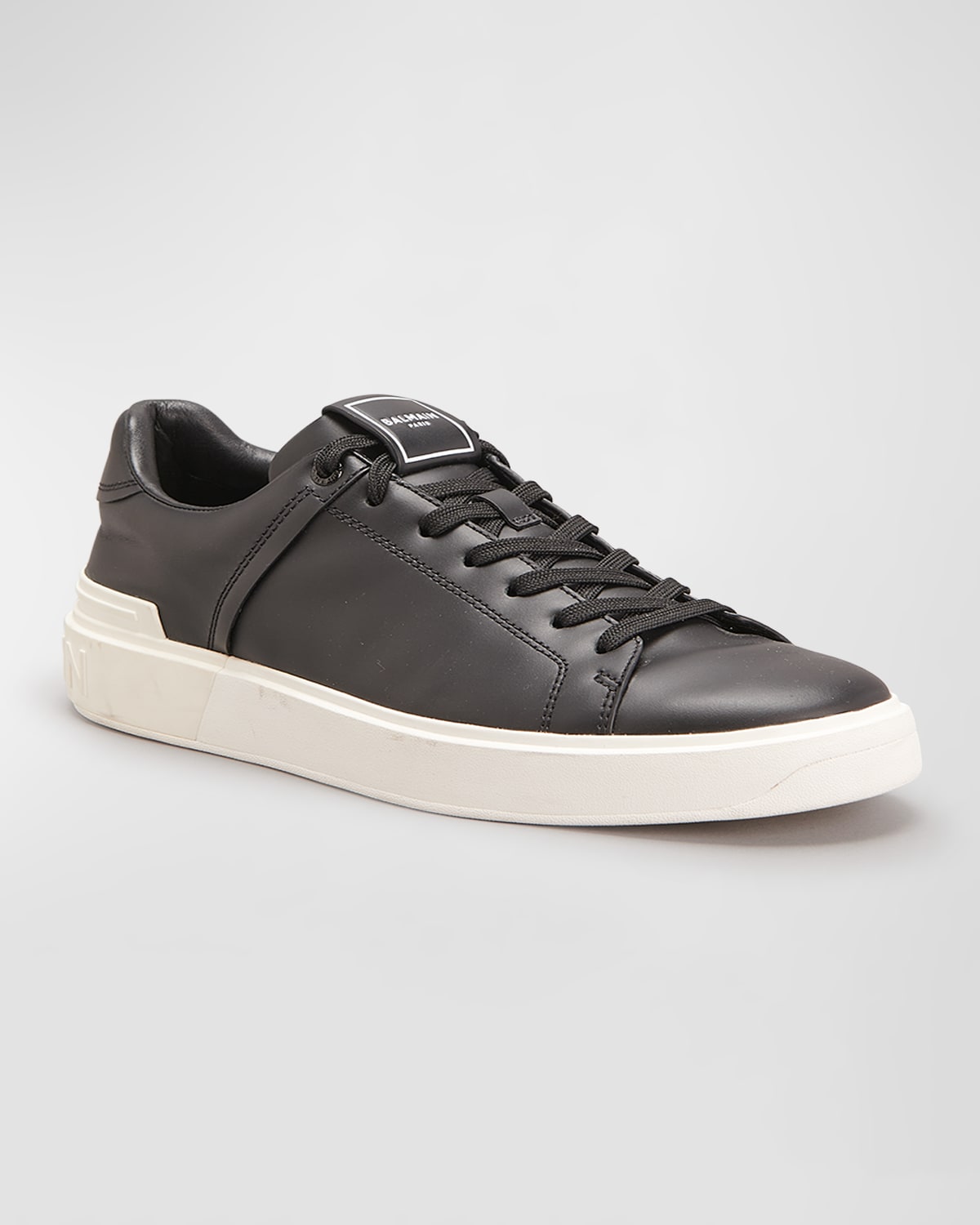 Balmain Men's B-court Leather Low-top Sneakers In Black/white