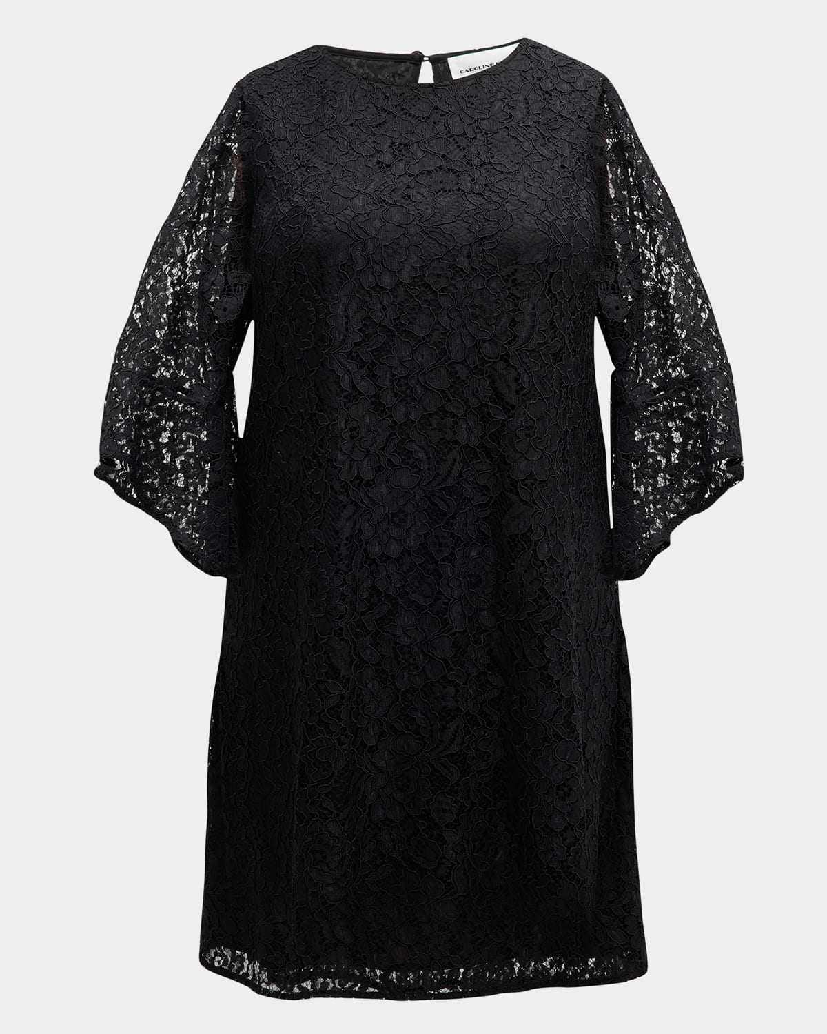 Caroline Rose Plus Plus Size Julia Bell-sleeve Lace Dress In Black