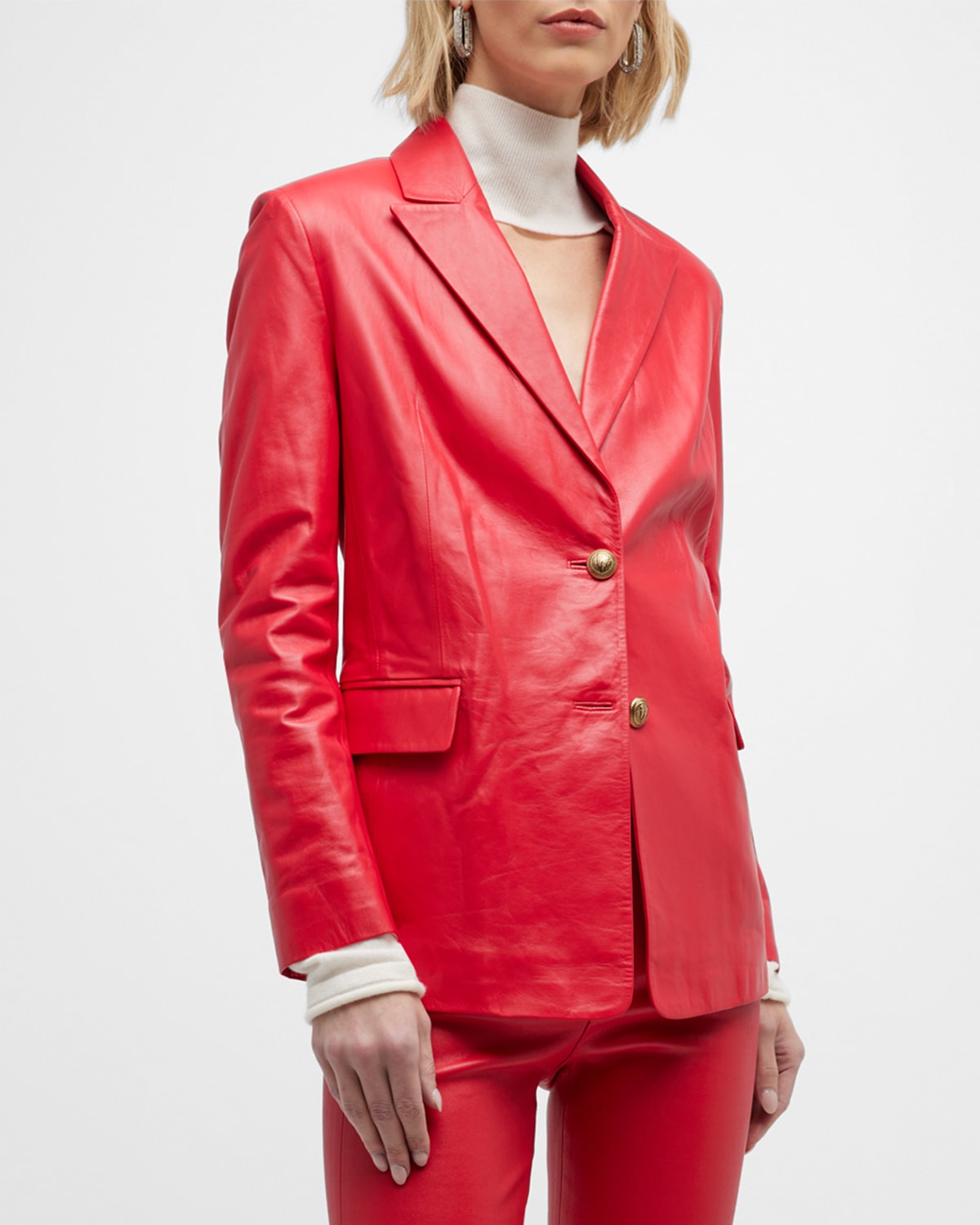 Zeynep Arcay Leather Blazer In Red