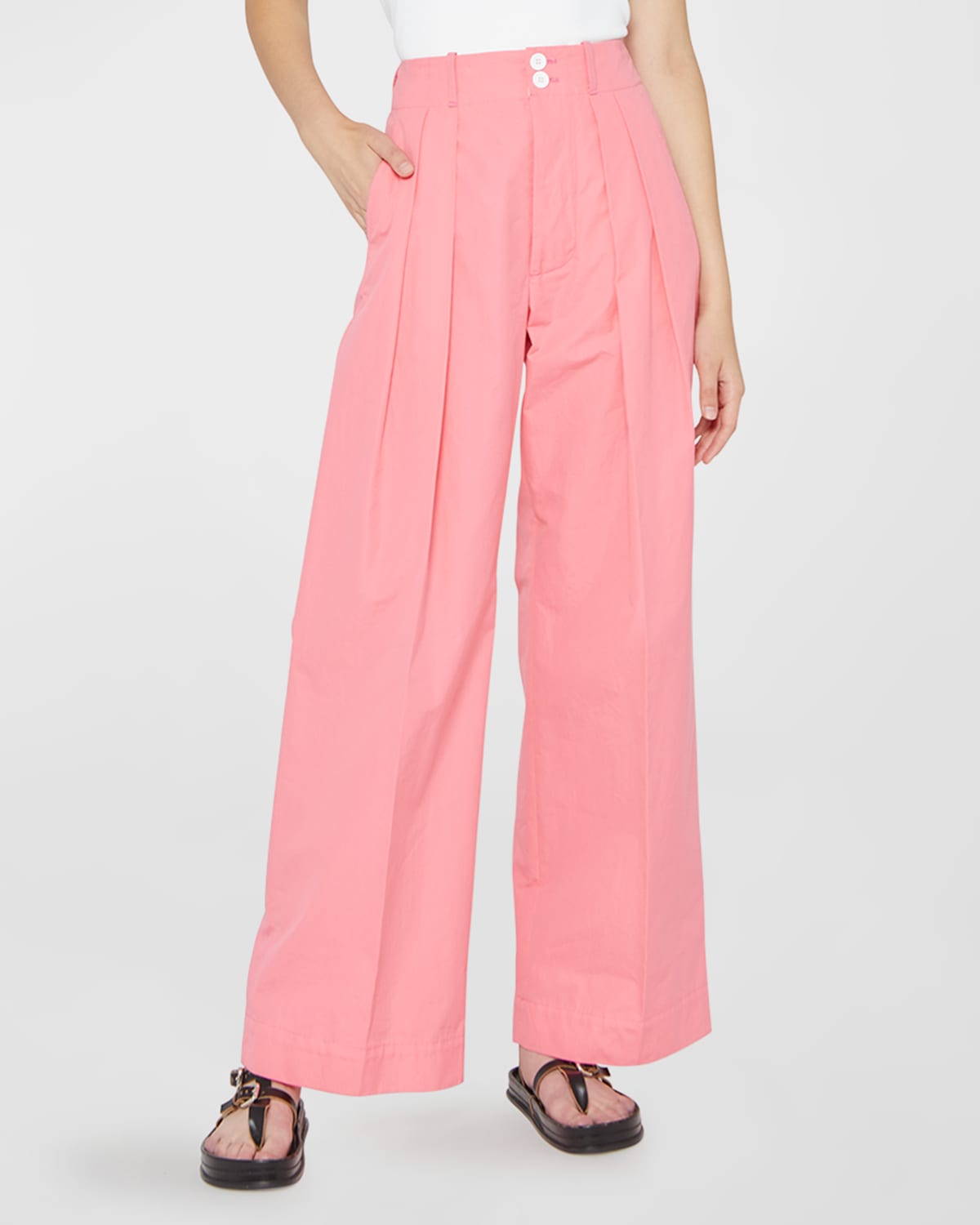 Double-Pleated Wide-Leg Trousers