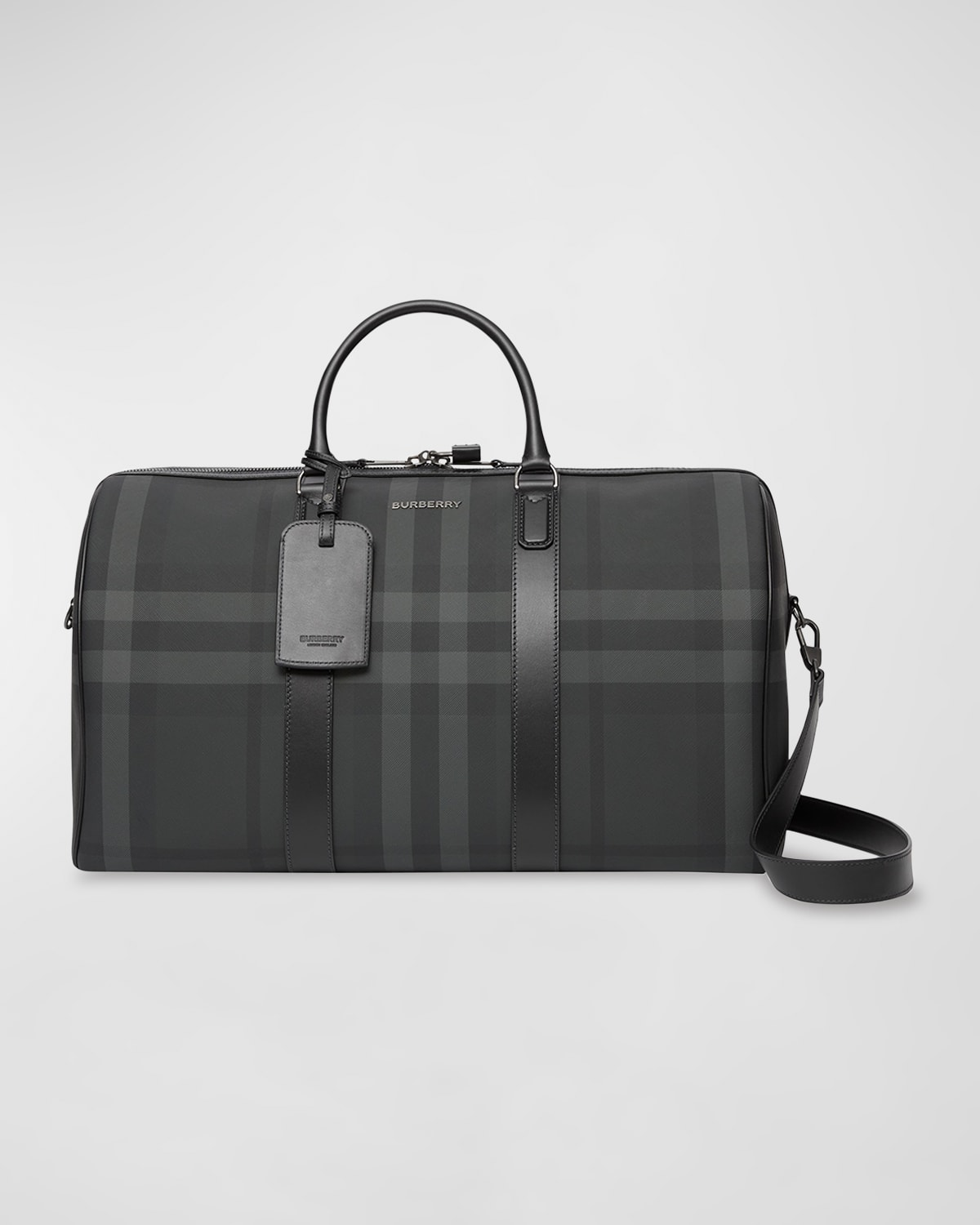 Burberry Men's Charcoal Check Holdall Duffel Bag In Black
