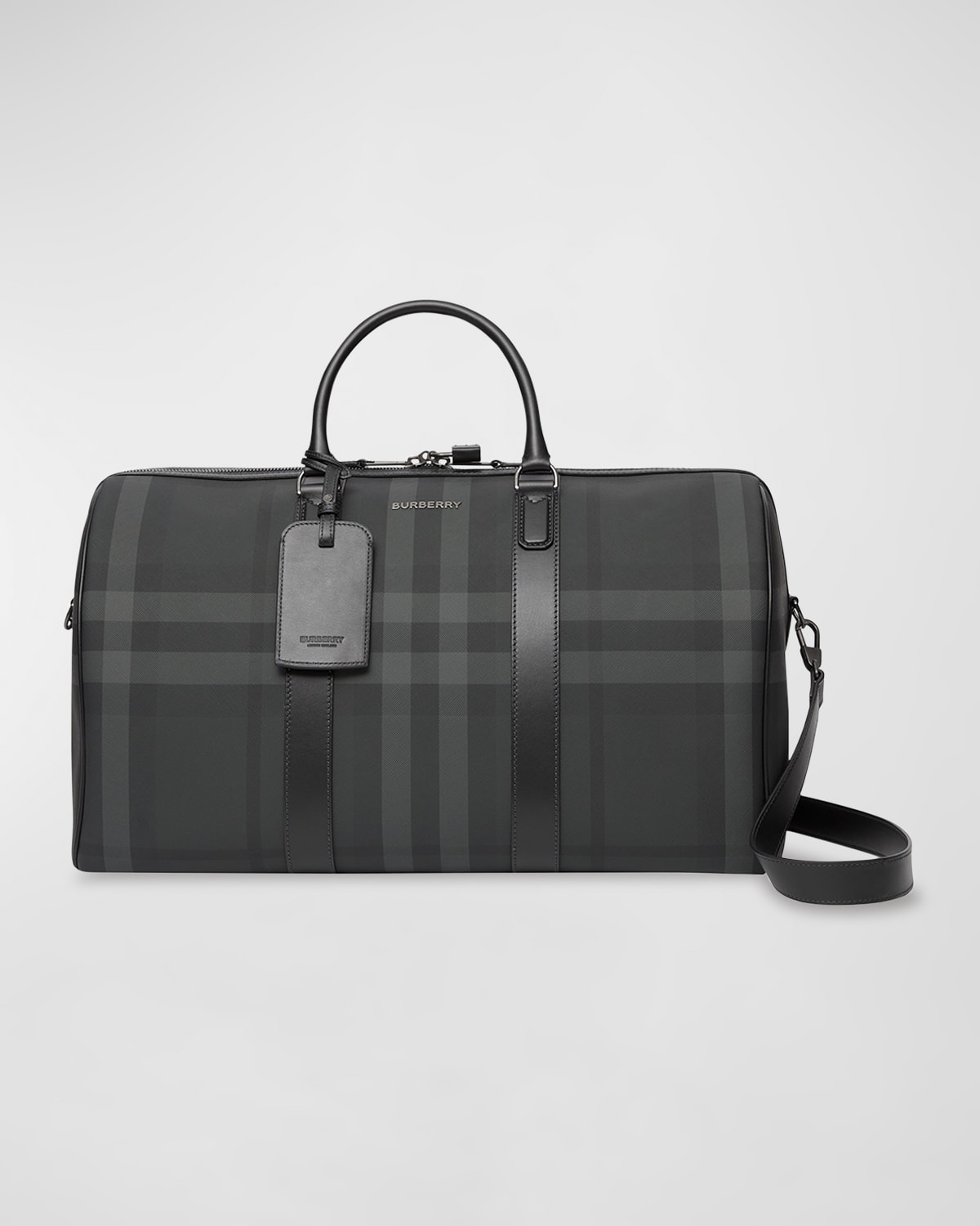 Burberry Men's Charcoal Check Holdall Duffel Bag