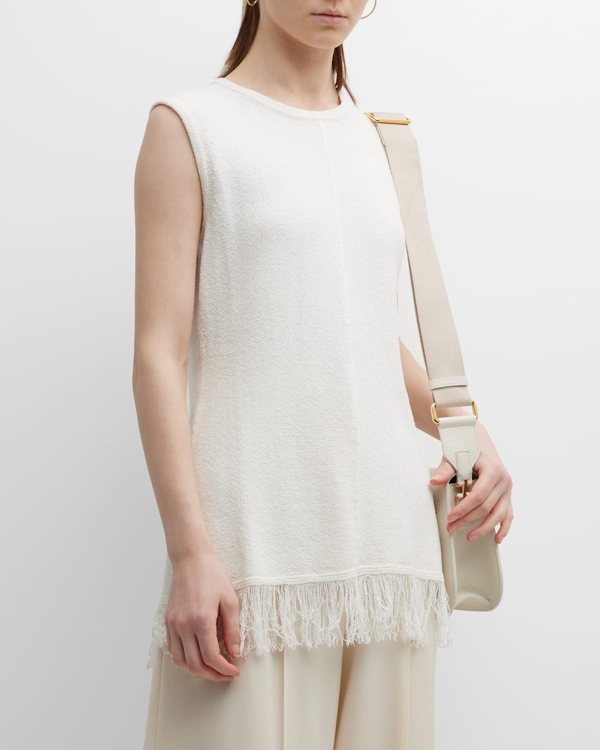 Loulou Studio Sleeveless Tunic Top With Fringed Trim In Ivory