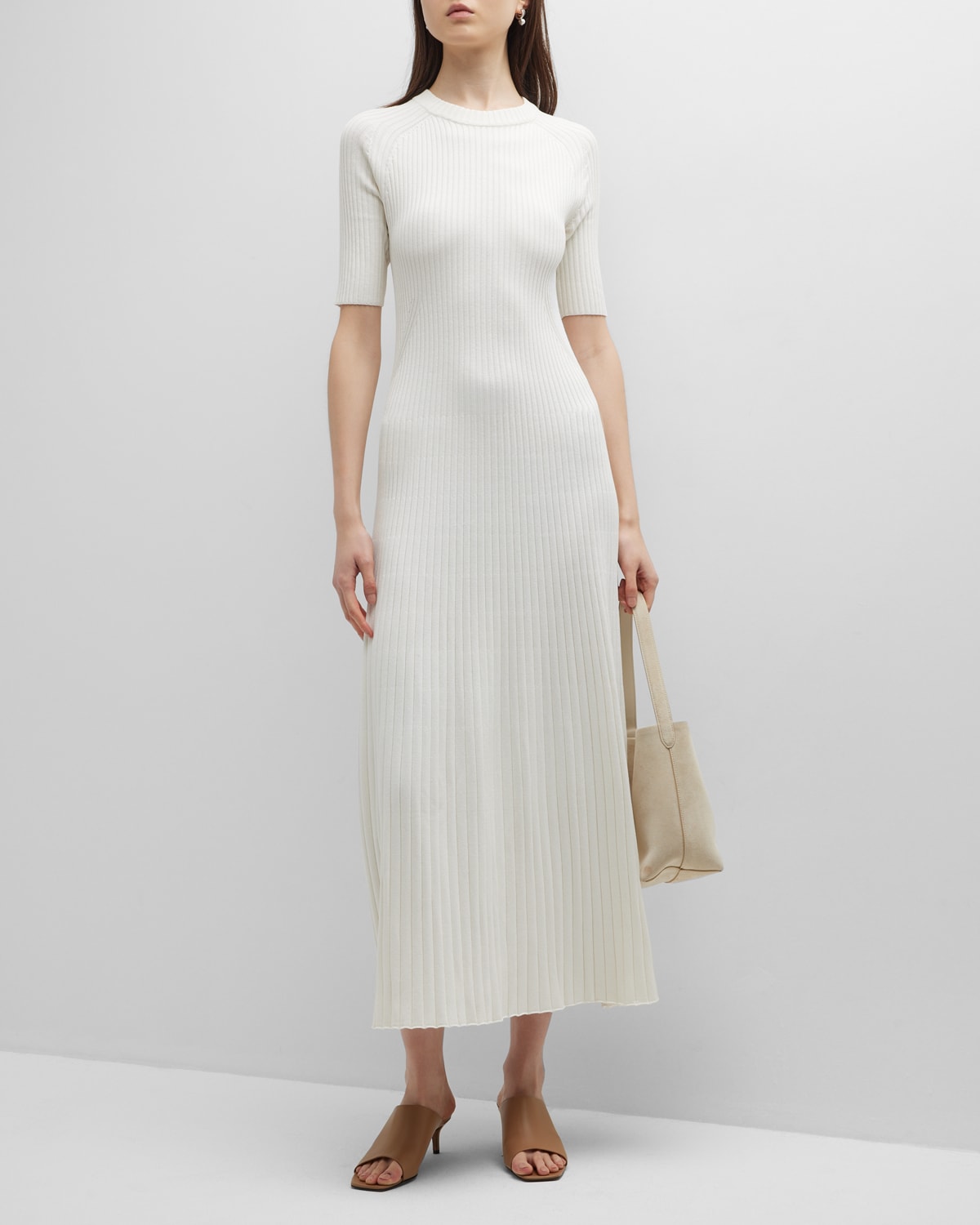 Loulou Studio Short-Sleeve Tea-Length Rib Knit Dress
