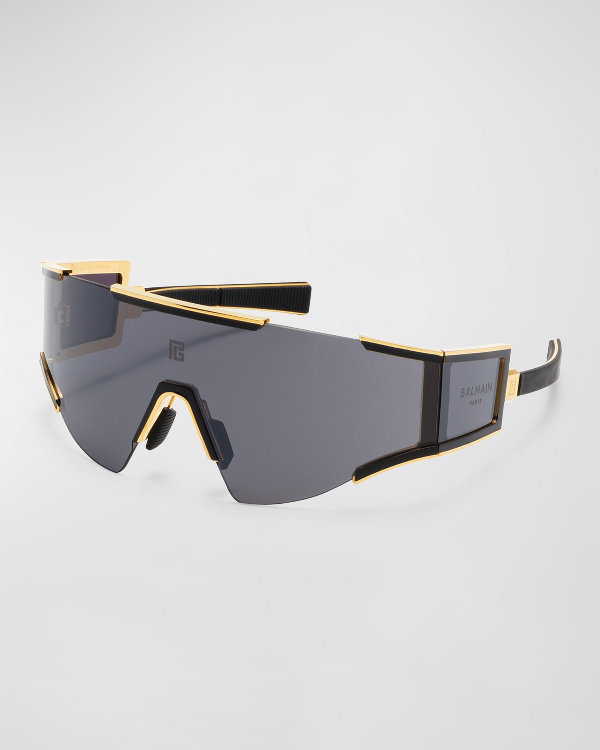 Shop Balmain Logo Acetate & Titanium Shield Sunglasses In Gld-blk