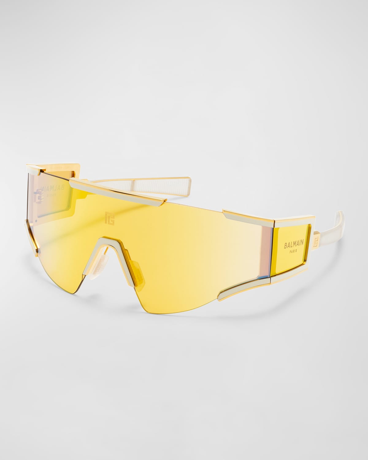 Shop Balmain Logo Acetate & Titanium Shield Sunglasses In Gld-bne