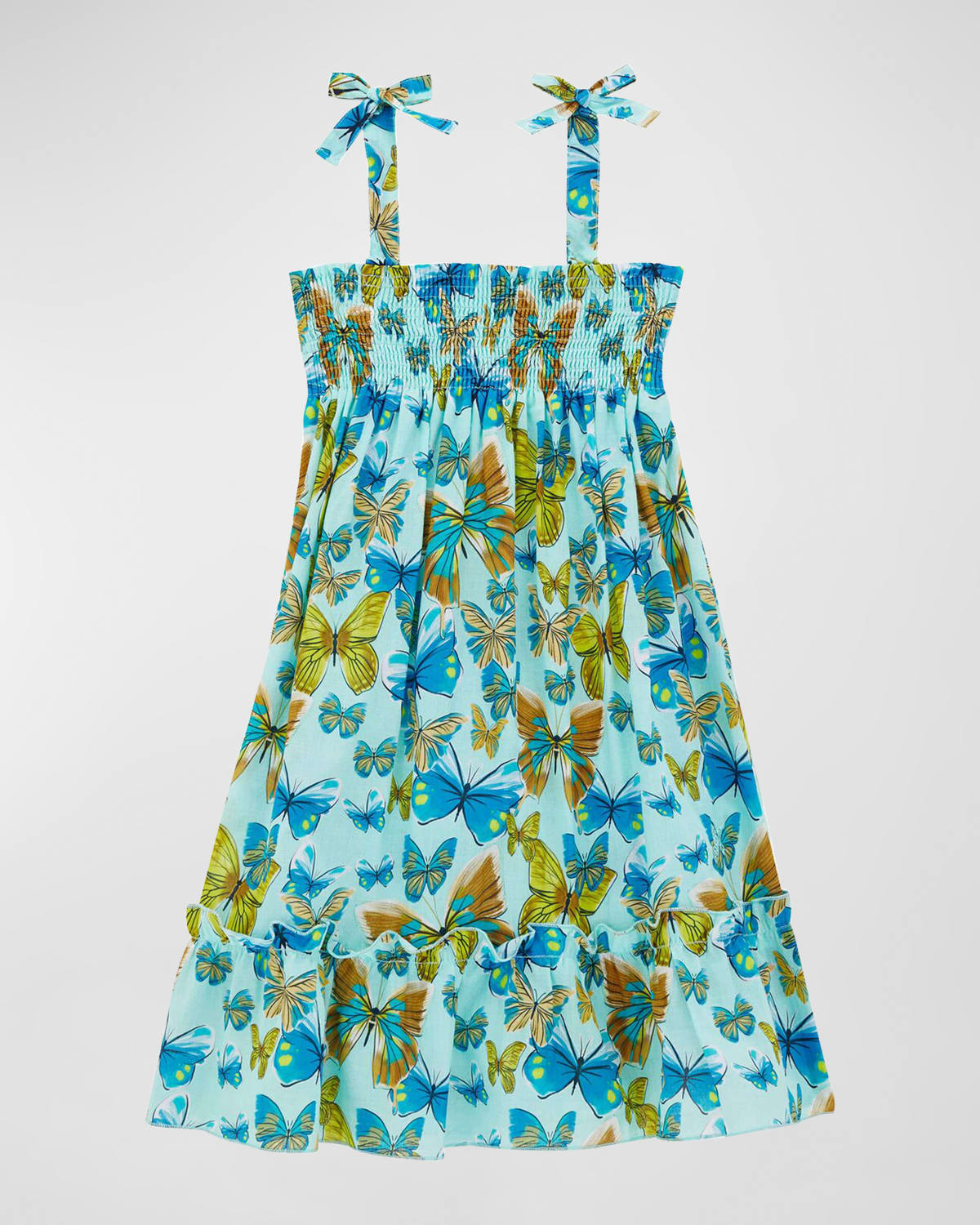 Girl's Multicolor Ruffle Trim Butterfly Dress, Size 2-14