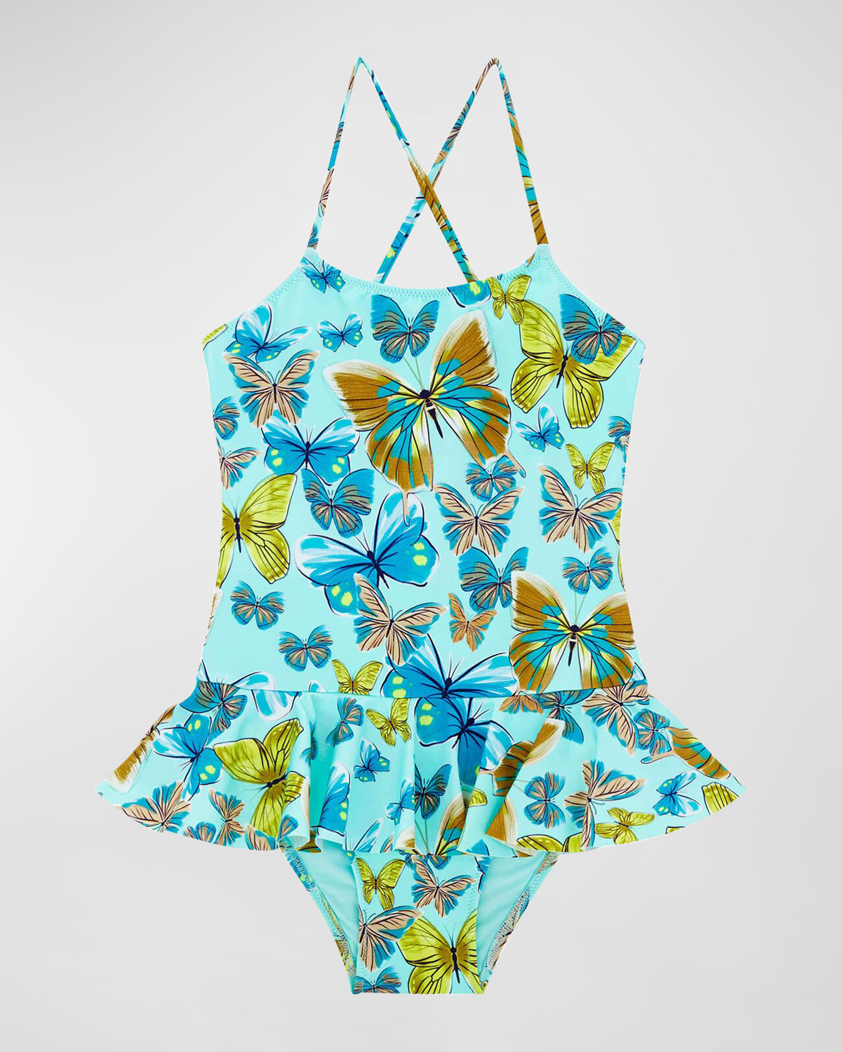 Girl's Butterfly Jersey One-Piece Swimsuit, Size 2-14