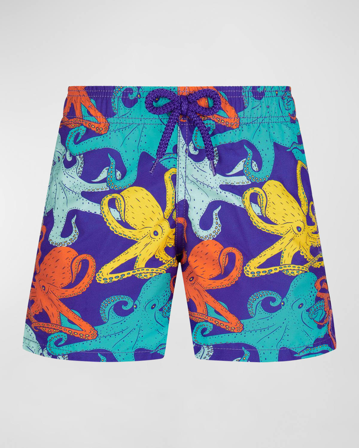 Boy's Octopus-Print Multicolor Swim Shorts, Size 2-14