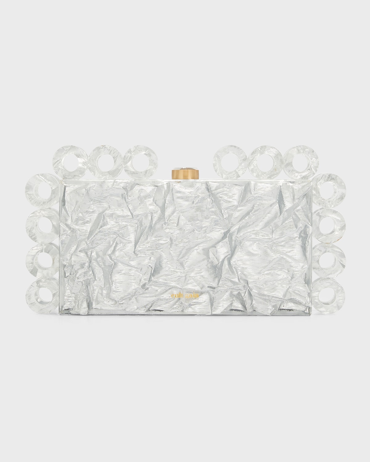 Cult Gaia Harlow Ring Crinkled Metallic Clutch Bag In Silver