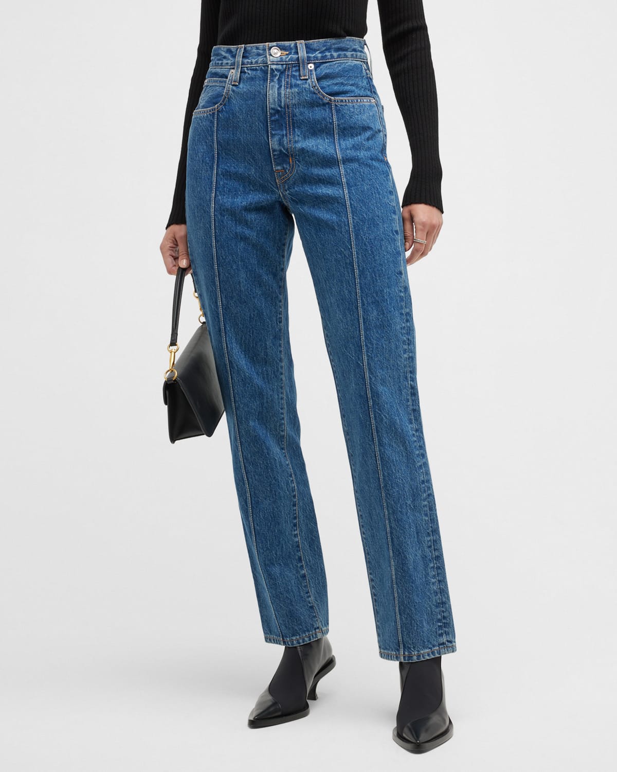 SLVRLAKE LONDON HIGH RISE STRAIGHT PINTUCK JEANS
