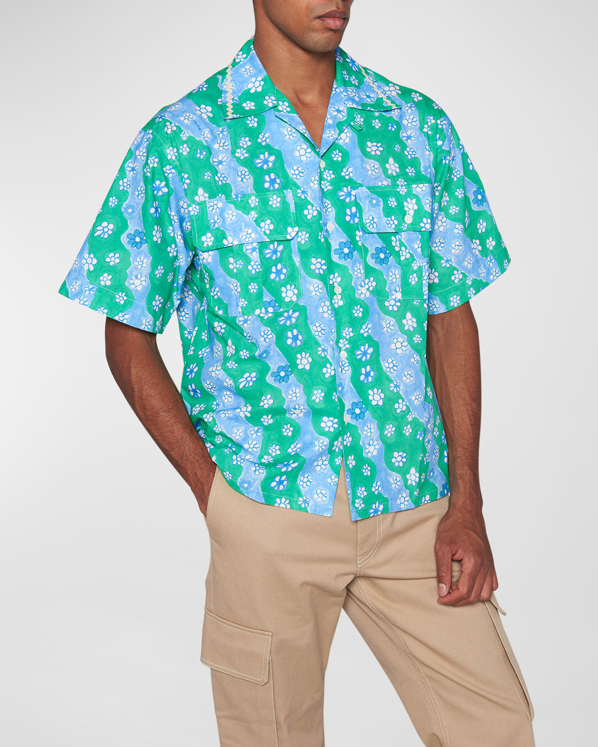 Marni Floral-print Short-sleeved Shirt In Green