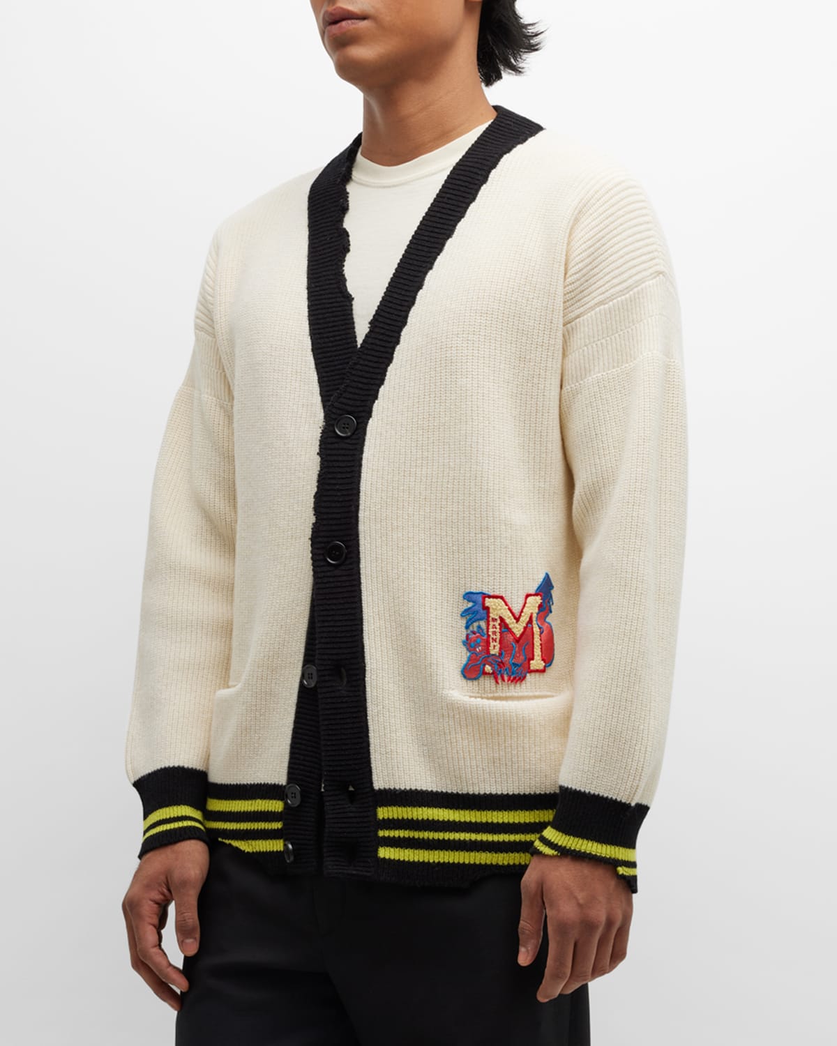 Marni Off-white Distressed Patch Cardigan In Off/white