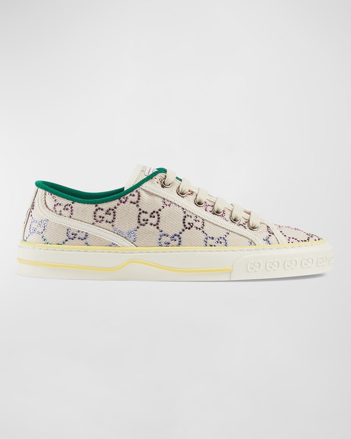 Gucci Women's Crystal-embellished Logo Tennis Sneakers In White | ModeSens