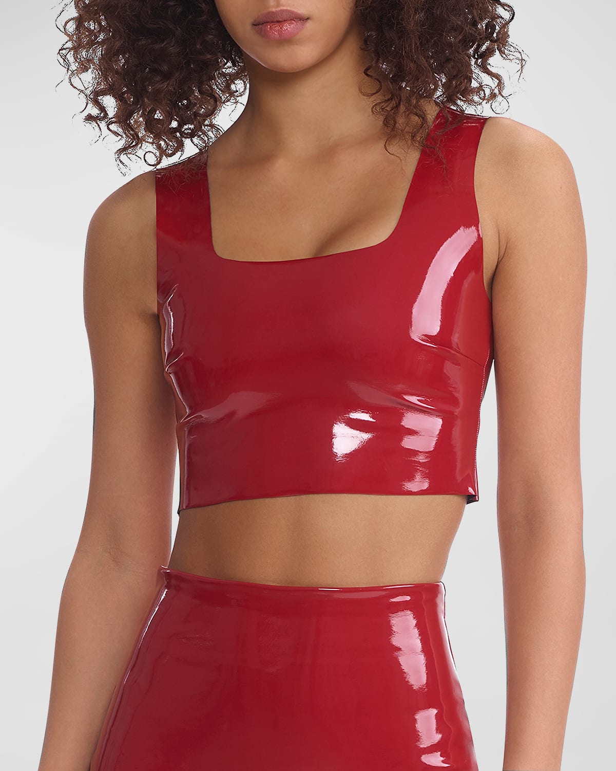 Commando Faux Patent Leather Crop Top In Red