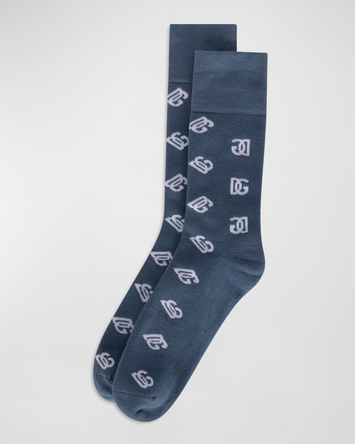 Dolce & Gabbana Stretch Cotton Jacquard Socks With Dg Monogram In Blue Navy