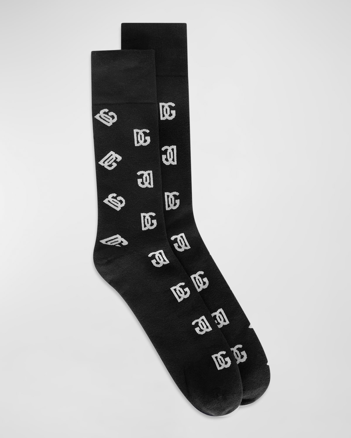 Dolce & Gabbana Stretch Cotton Jacquard Socks With Dg Monogram In Blue Dark