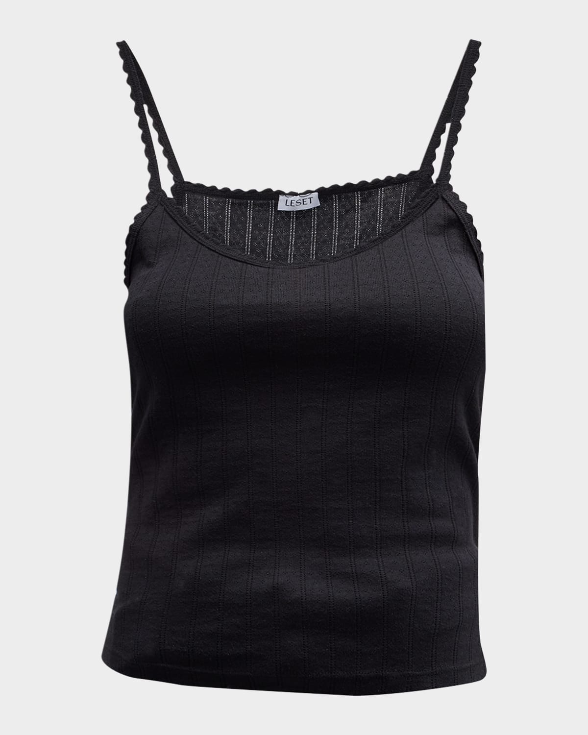Leset Pointelle Knit Tank Top And Shorts Set In Black