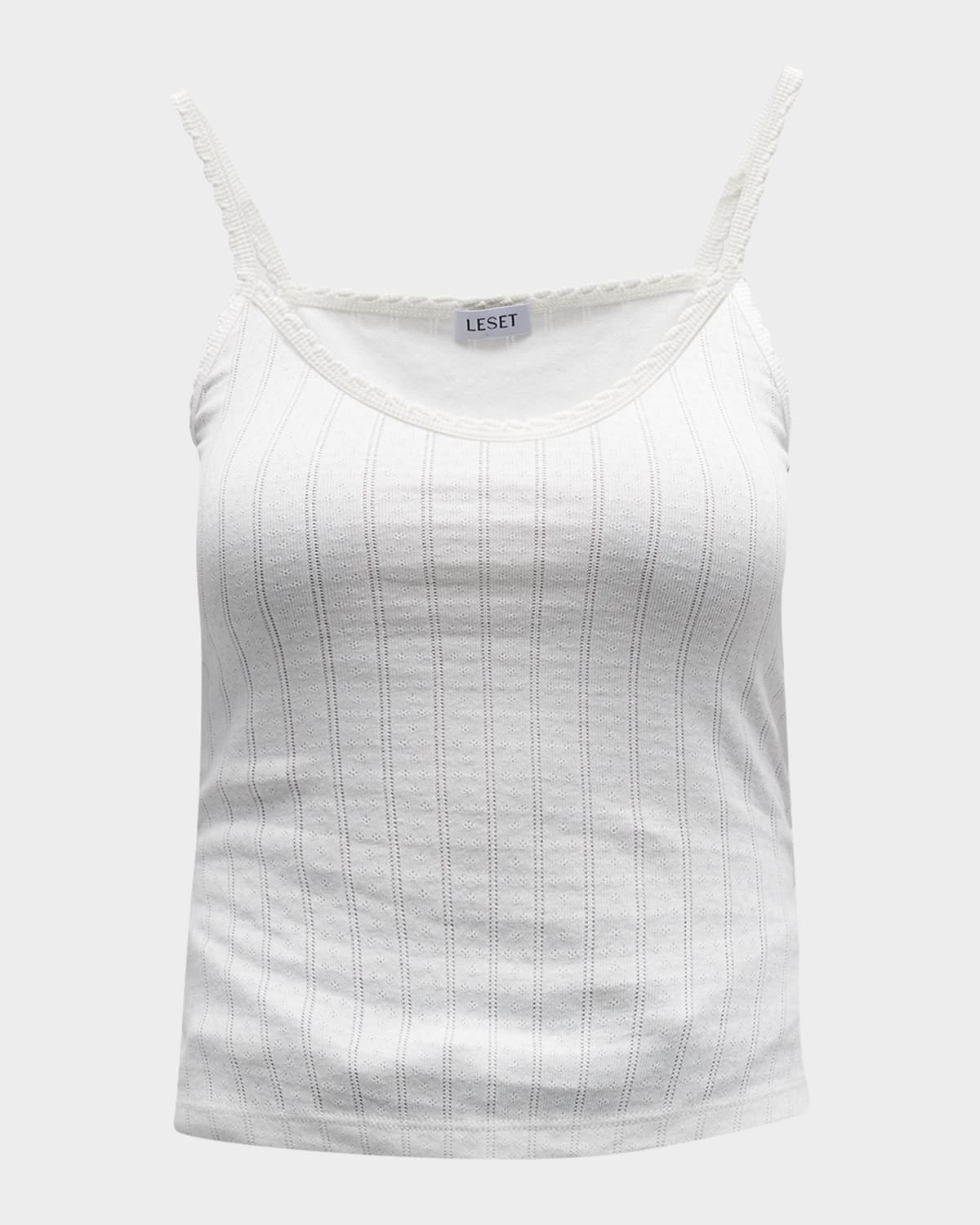 Shop Leset Cotton Pointelle Scalloped Tank Top In White